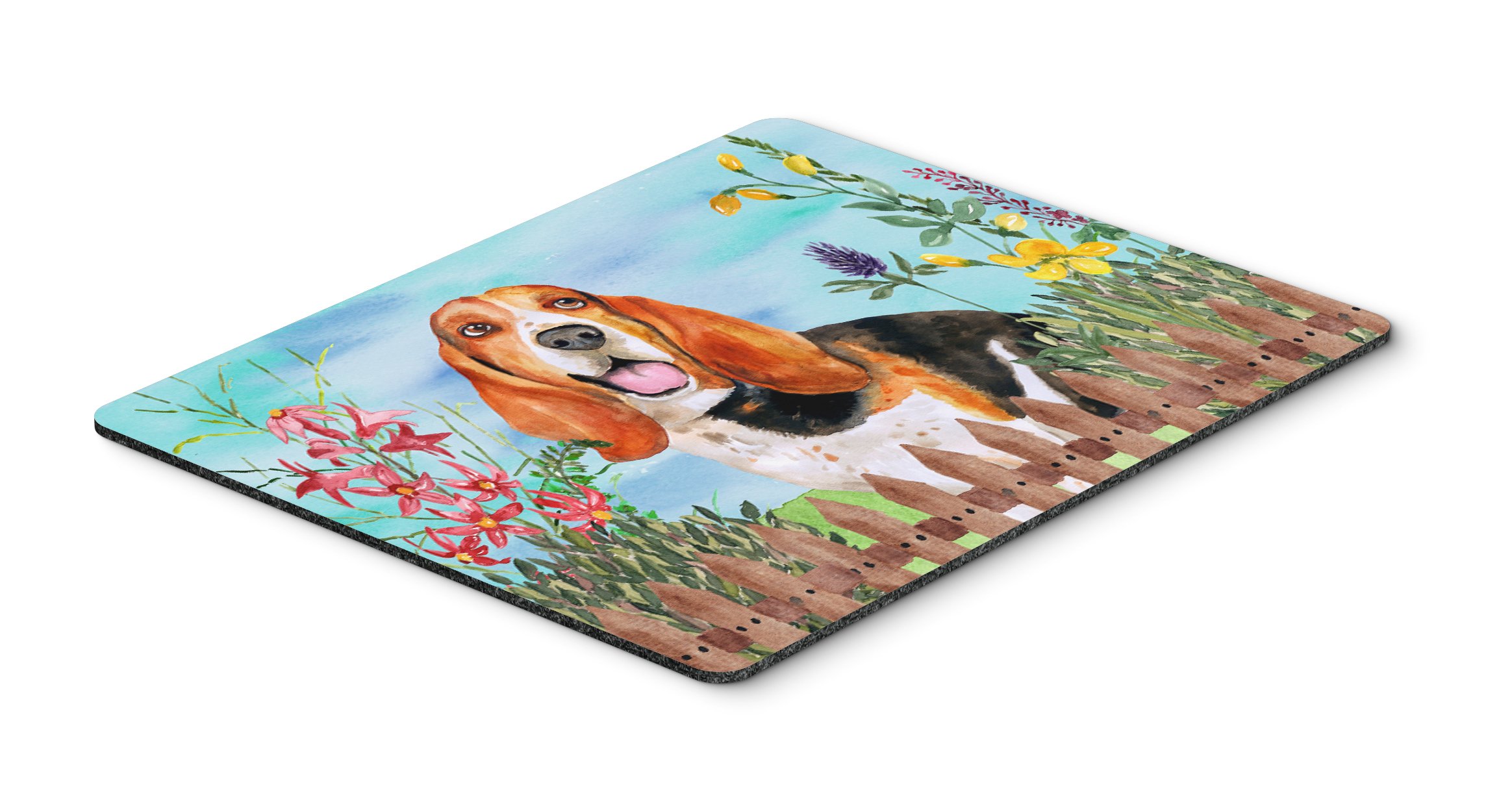 Caroline's Treasures CK1266MP Washable Large Mouse Pad - Basset Hound Spring Design for Home Office, Gaming & Computer Use | Hot Pad & Trivet for Kitchen | Durable Laptop Mouse Mat