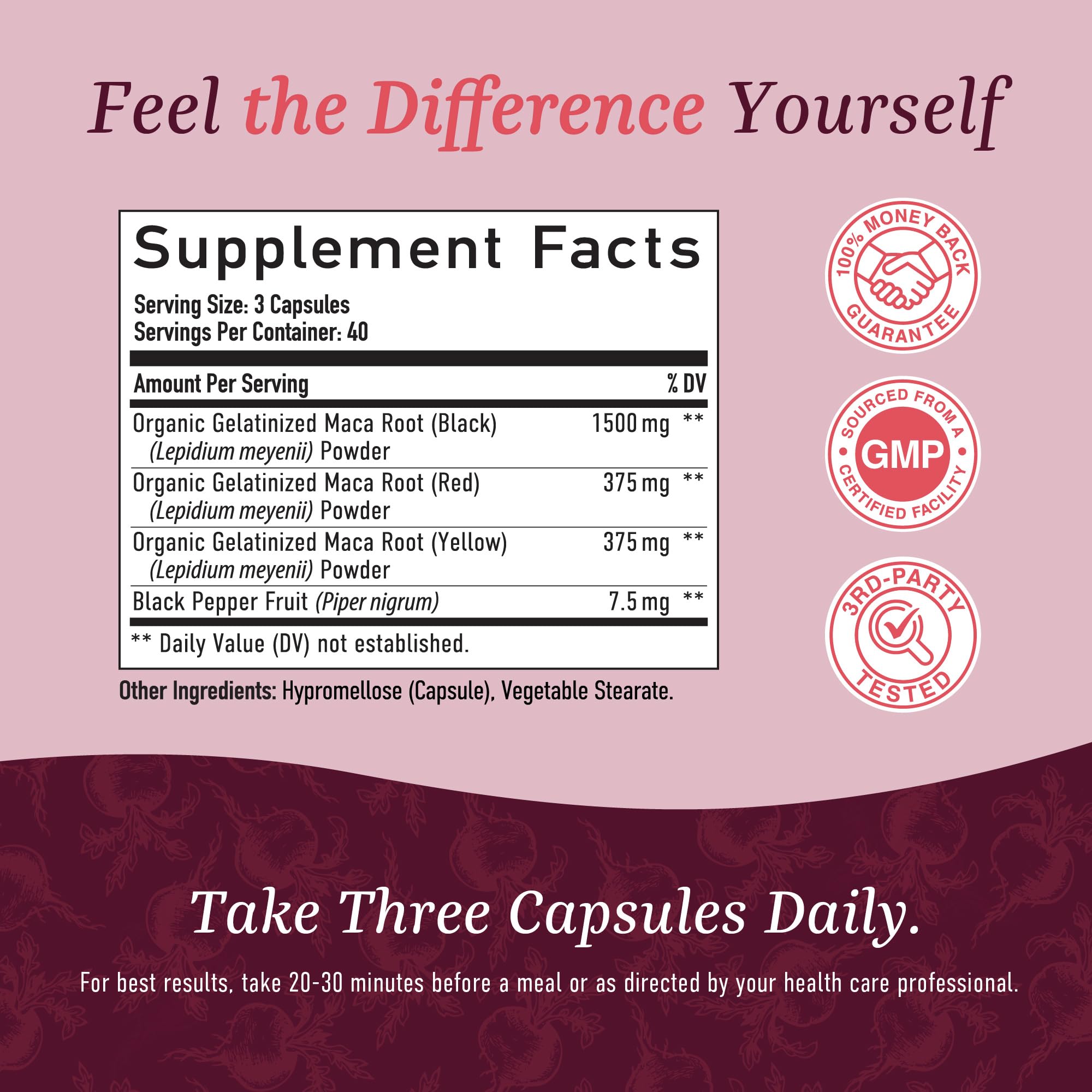Organic Maca Root Capsules 2250MG for Women - Peruvian Red, Black & Yellow Maca Powder with Black Pepper | Herbal Supplement for Energy, Hormone Balance & Vitality | 120 Count | Supports Libido, Menopause & Workout Recovery