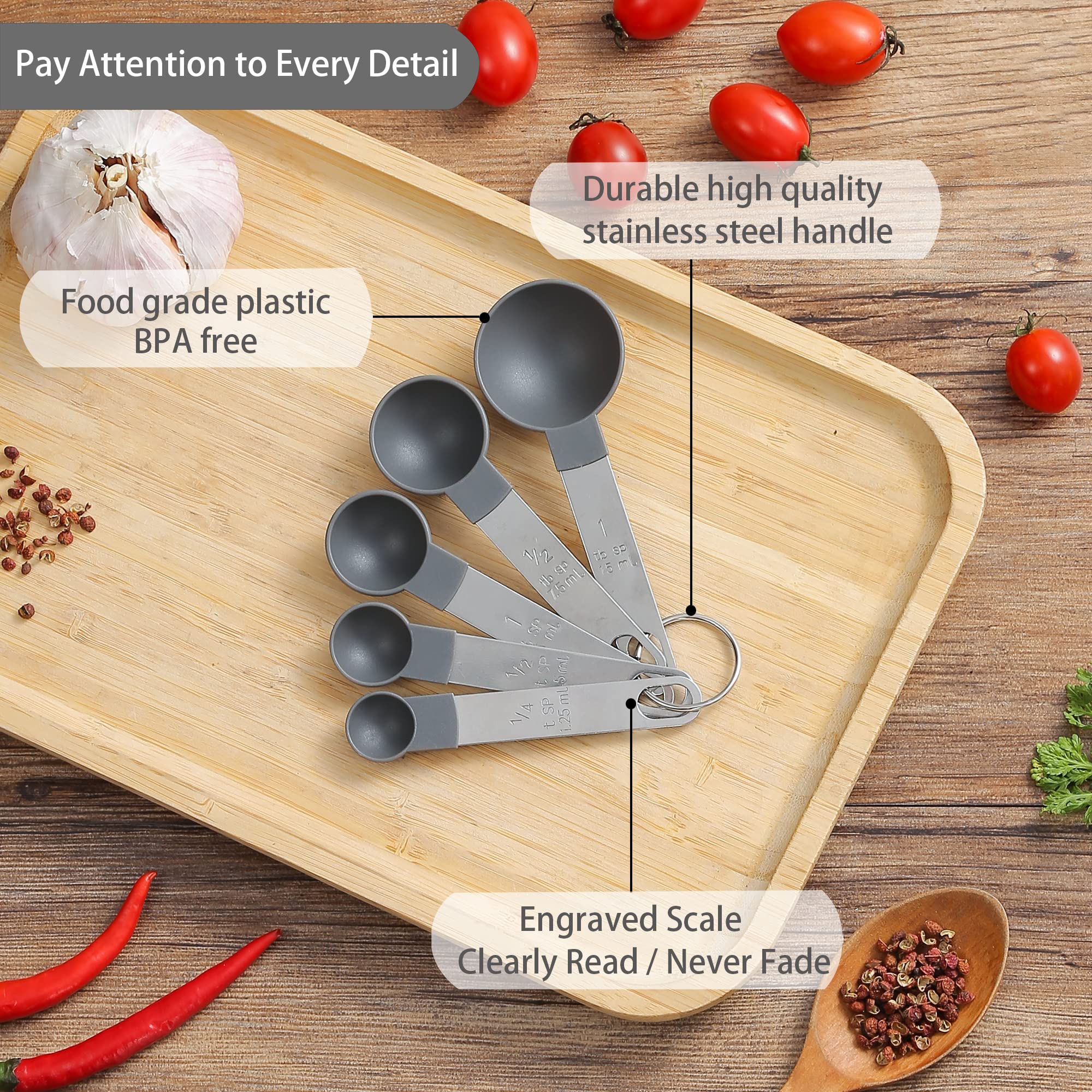 Premium 10-Piece Stainless Steel Measuring Cups and Spoons Set - Stackable Kitchen Gadgets for Dry & Liquid Ingredients (Gray) - Perfect for Baking, Cooking & Meal Prep