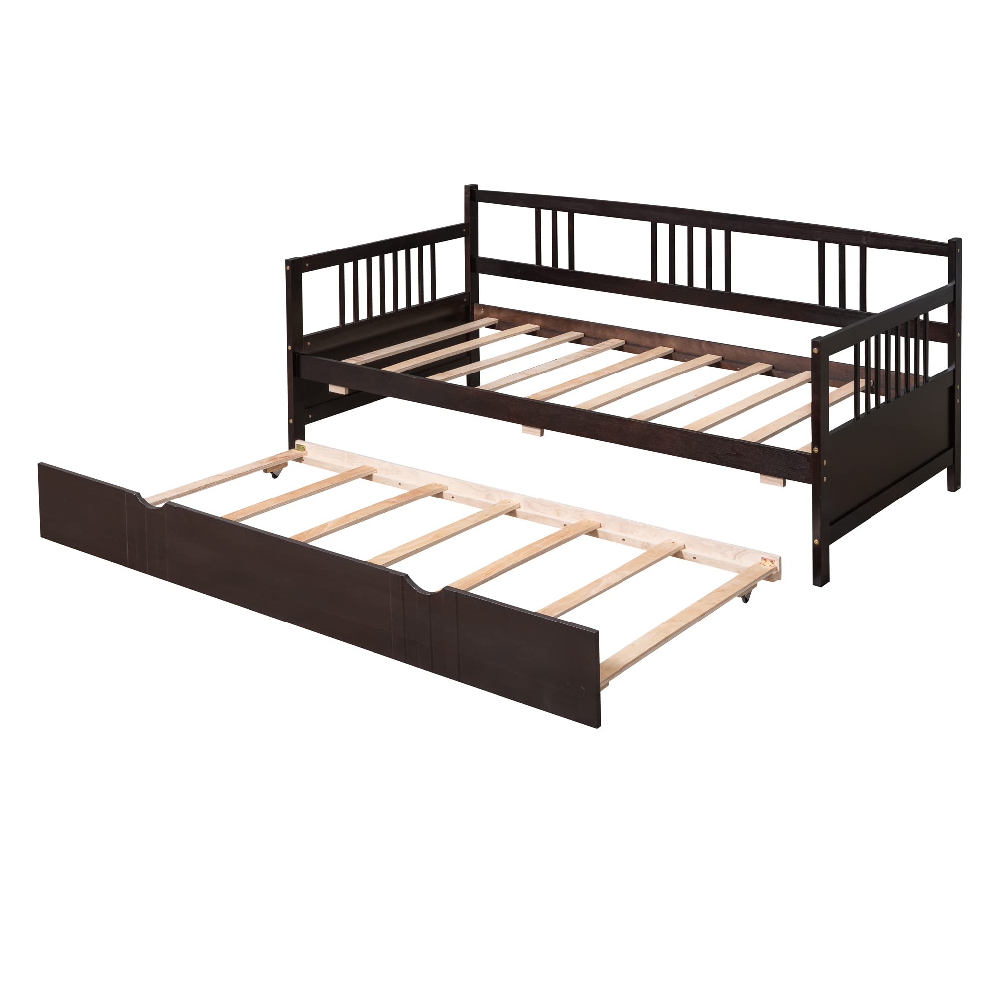 Bellemave Twin Size Daybed with Trundle - Wooden Daybed Frame for Kids & Adults, Multifunctional Platform Bed in Espresso - Perfect for Guest Rooms, Kids' Bedrooms & Small Spaces