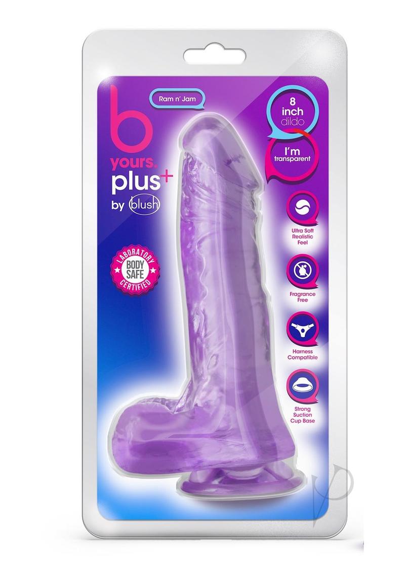 BYours Plus Ram n' Jam Realistic 8-Inch Purple Dildo with Balls - Lifelike Silicone Adult Toy for Couples & Solo Play, G-Spot & Prostate Stimulation