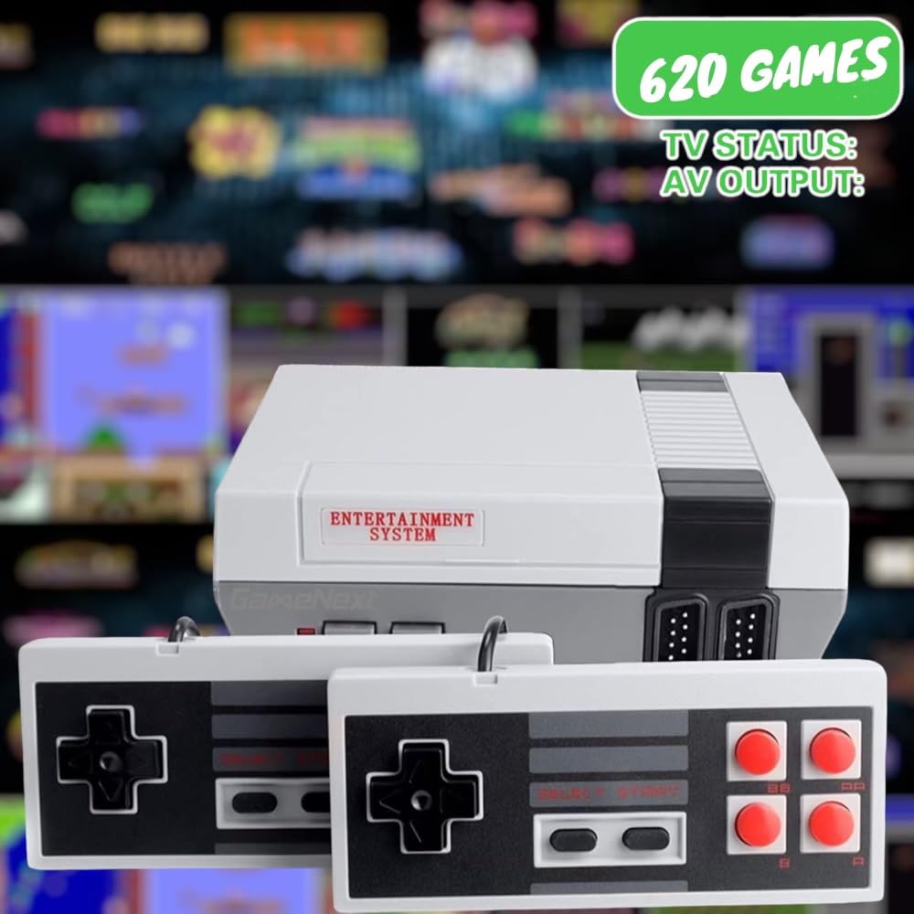 GAMENEXT Retro Game Console - Classic Mini Video Game System with 620 Built-in Games, Dual Player Mode & 2 Controllers - Portable Handheld Gaming Device for Kids & Adults - Perfect for Family Game Nights & Travel Entertainment (G1 AV 620 Games Model)