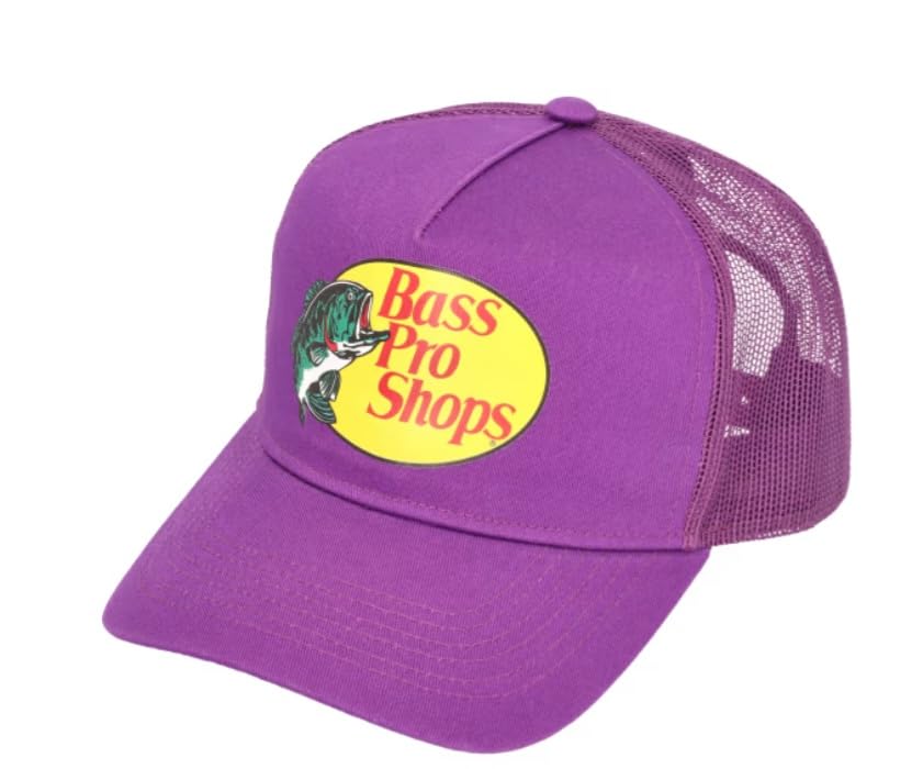 Bass Pro Shops Trucker Hat - Adjustable Purple Mesh Snapback Cap for Outdoor Fishing & Hunting | Perfect for Camping, Hiking & Sports Events