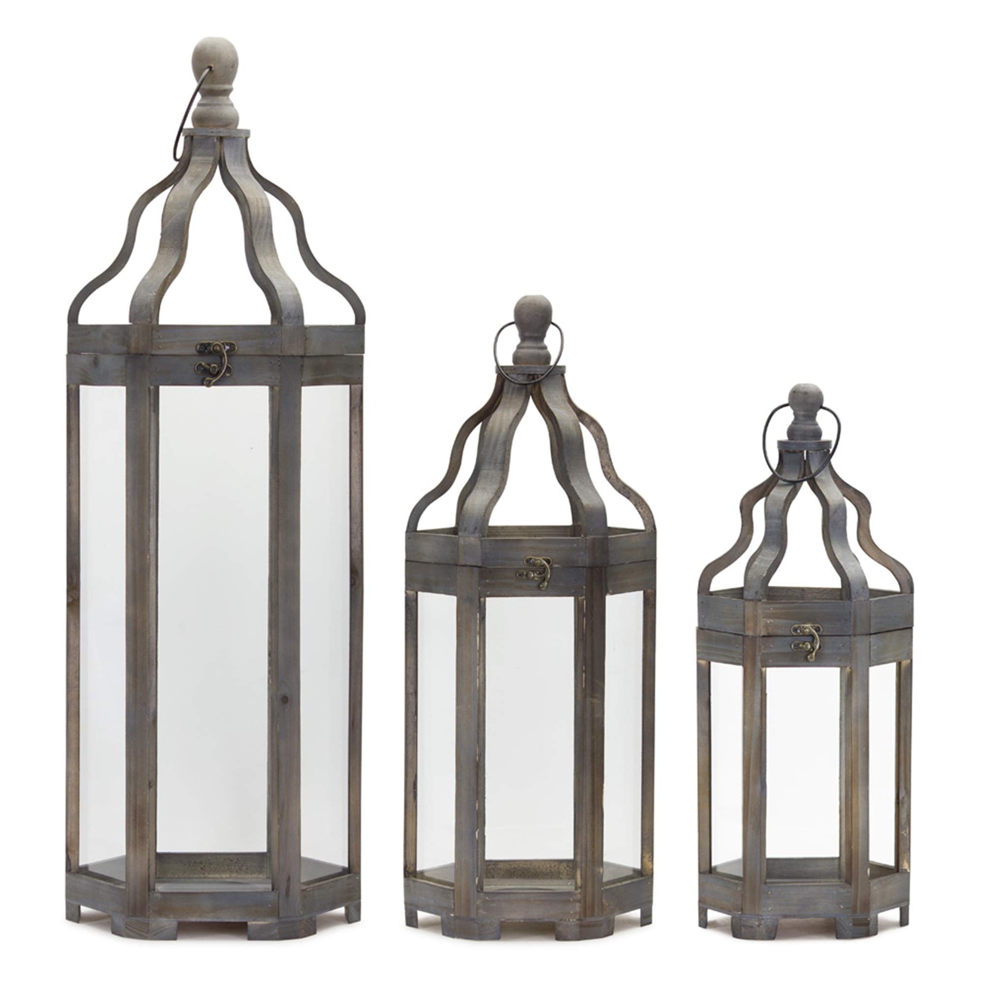 Set of 3 Modern Taupe Grey Candle Lanterns - 36 Inch Tall Rustic Home Decor for Living Room, Bedroom, or Outdoor Patio Lighting