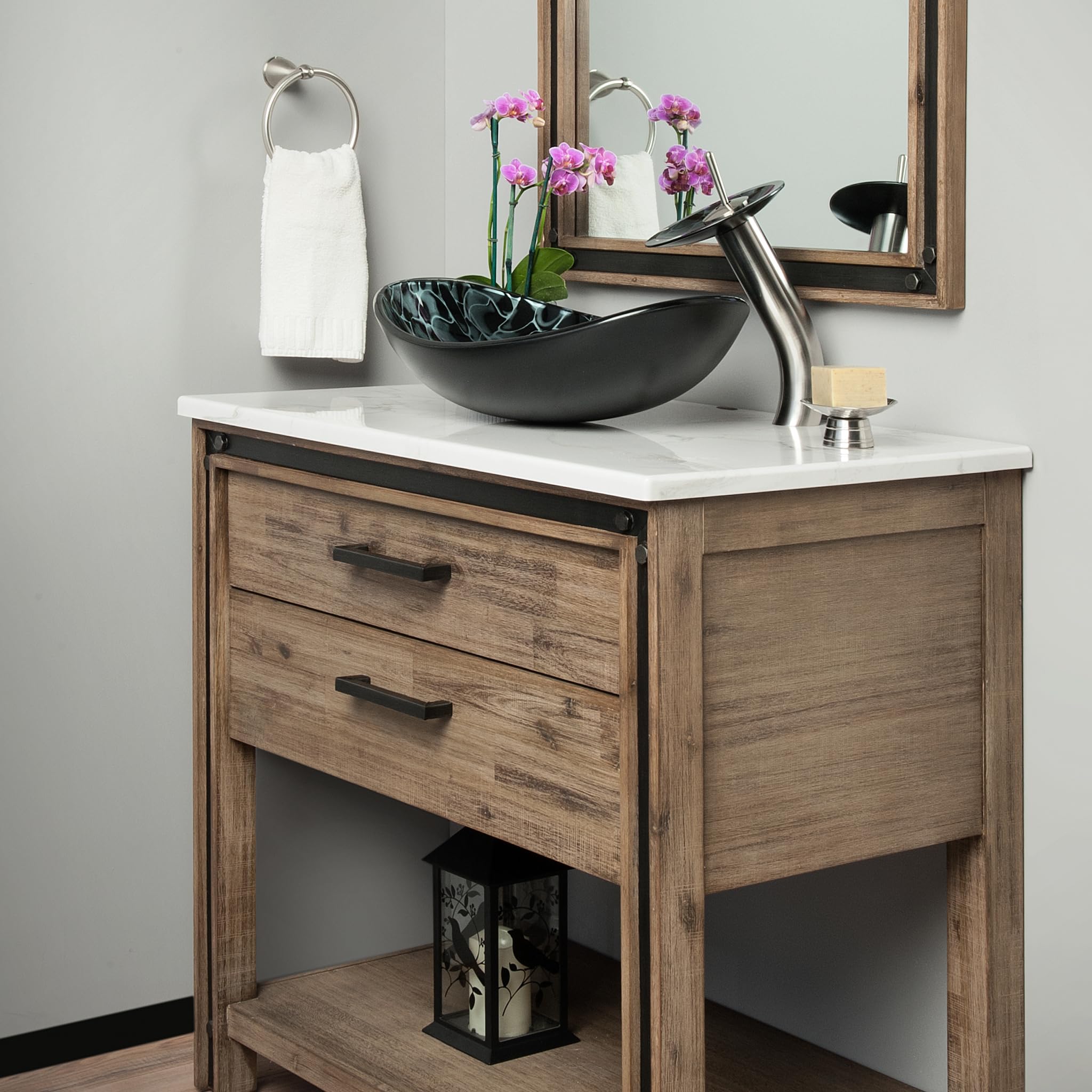 Novatto TARTARUGA Oval Glass Vessel Bathroom Sink Set with Brushed Nickel Faucet - Modern Vanity Sink for Bathroom, Powder Room, and Guest Bath Decor