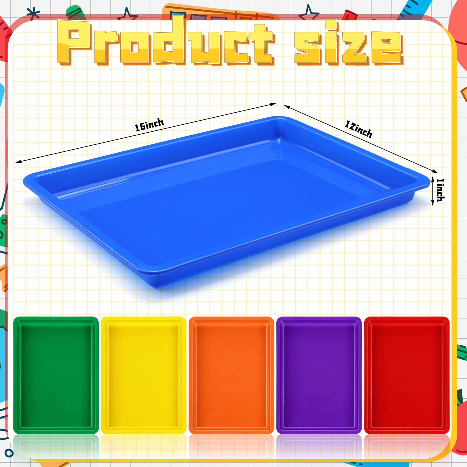 Mifoci 6 Pack Large Plastic Art Trays 16x12x1 Inch, Stackable Kids Activity Craft Trays for Sensory Play, Serving, Organizing, DIY Projects, Jewelry Sorting, Sand Painting - Classroom, Homeschool, Daycare, Party Supplies