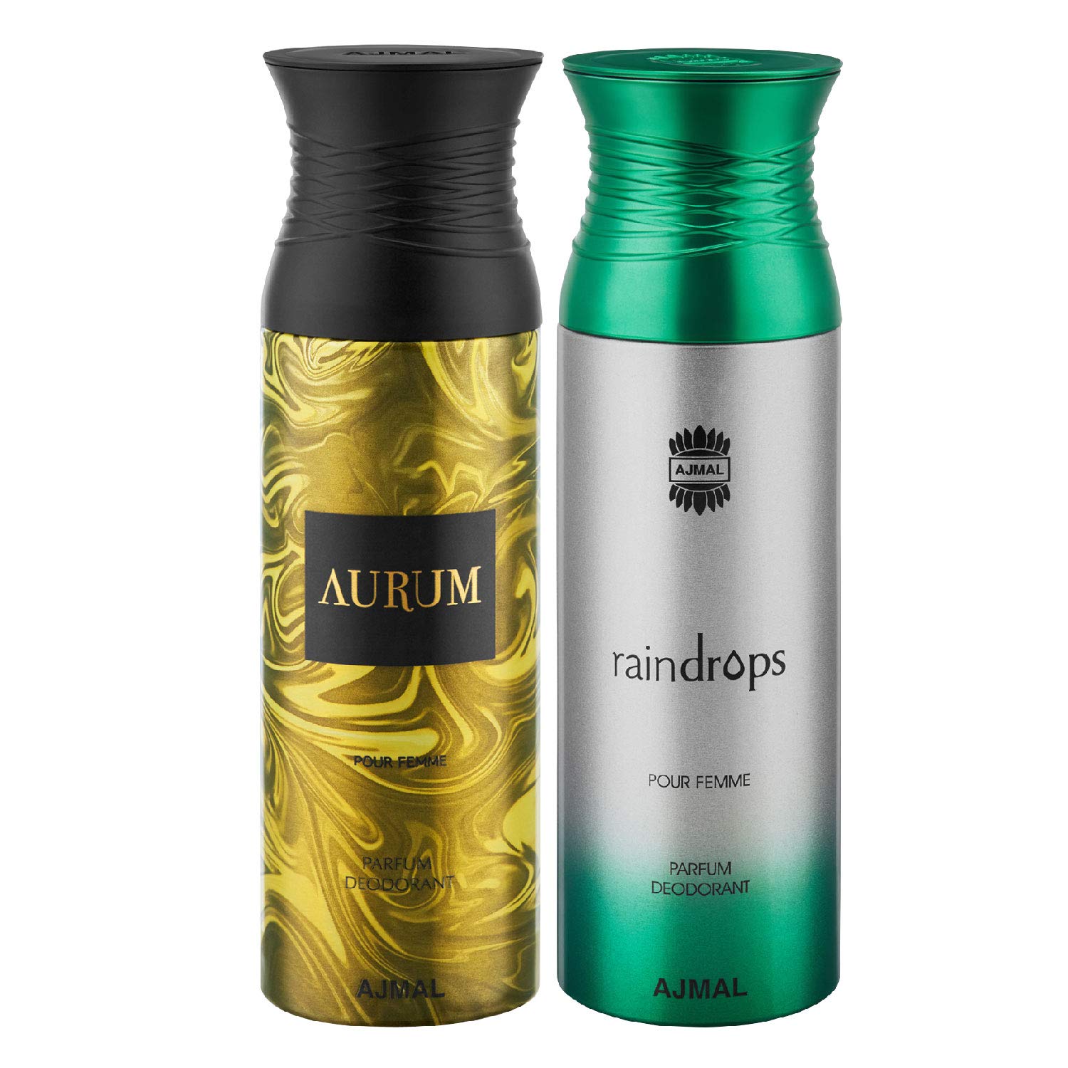 Ajmal Aurum & Raindrops Deodorant Gift Set for Women - 2 Pack (200ml Each) | Long-Lasting Fragrance for Daily Use, Work, and Special Occasions