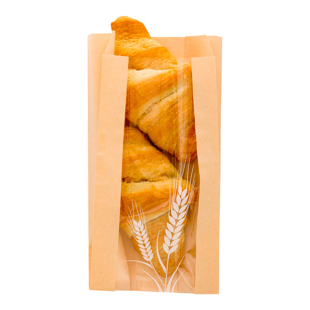 Eco-Friendly Brown Paper Bread Bags - Micro Perforated, Greaseproof, Wheat Pattern (4.5