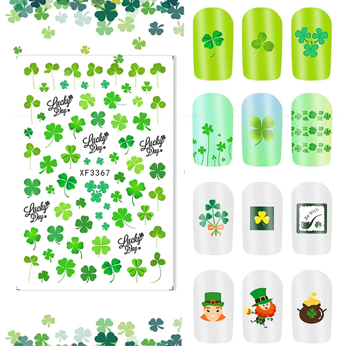 3D Shamrock Nail Stickers - 10 Sheets Green Clover Nail Art for St. Patrick's Day | DIY Nail Decoration for Women & Girls