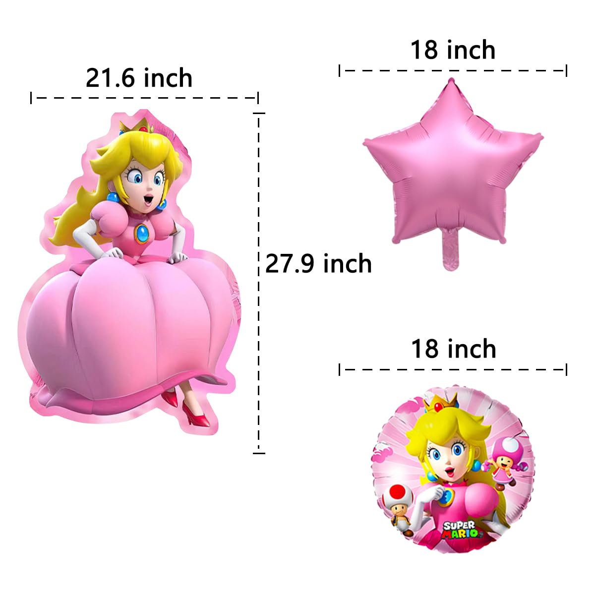 5Pcs Princess Peach Foil Balloons - Super Mario Birthday Party Decorations for Girls, Kids Room Decor, Baby Shower & Themed Party Supplies (Pink, Gold) - Perfect for Birthday Parties, Baby Showers, Gender Reveals & Mario-Themed Events