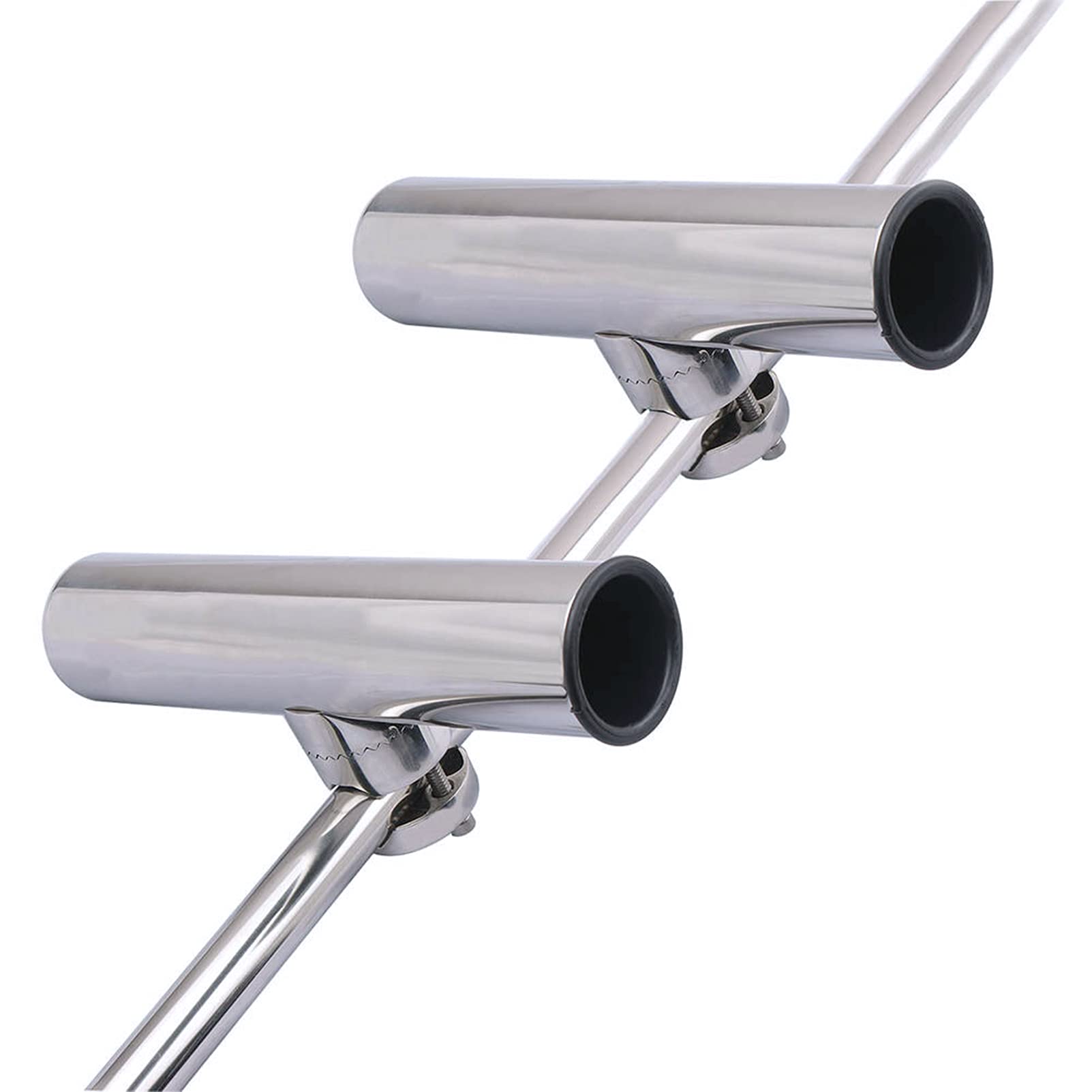 2 Pack Stainless Steel Fishing Rod Holders for Boat Rail Mount - Heavy Duty Clamp-On Marine Rod Holder for Fishing Boat, Pontoon, Jon Boat - Perfect for Saltwater & Freshwater Fishing Trips
