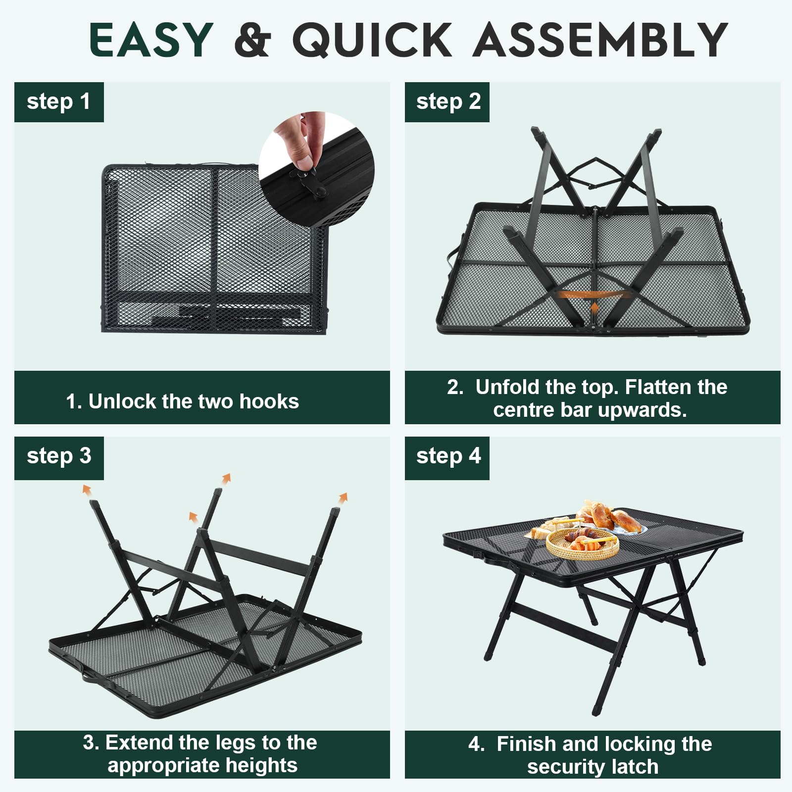3 FT Folding Grill Table - Portable Adjustable Height Camping Table with Desktop | Lightweight Outdoor Picnic BBQ Table for Backyard, Tailgating & Beach Parties