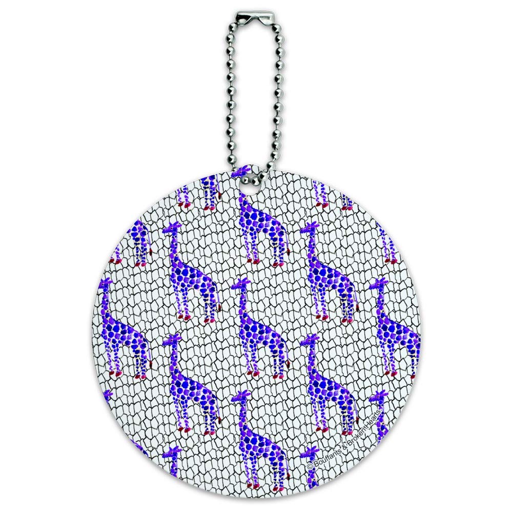 Colorful Blue Giraffes Pattern Round Luggage ID Tag - Durable Suitcase & Carry-On Baggage Identifier for Travel Accessories (Perfect for Kids' Luggage, Vacation Trips & Airport Identification)
