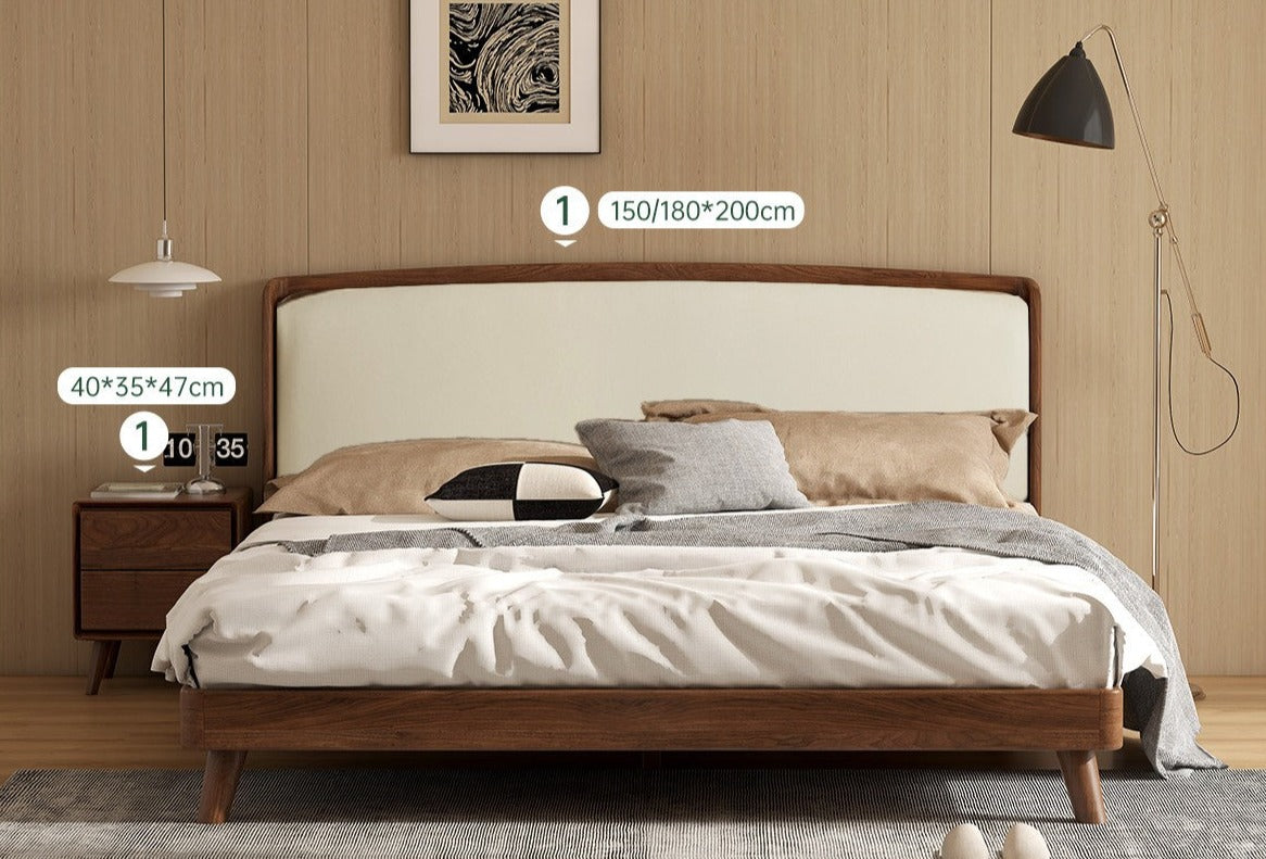 Premium Black Walnut Solid Wood Leather Bed Frame - Luxury Bedroom Furniture Set for Master Bedroom & Guest Room Decor