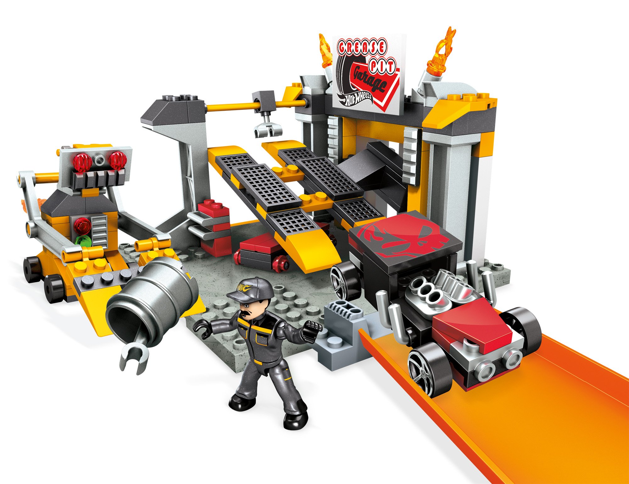 Hot Wheels Grease Pit Garage Playset – Mega Bloks Building Toy for Kids, Race Car Track Set with Stunt Ramps & Action Figures – Perfect for Pretend Play & Racing Adventures