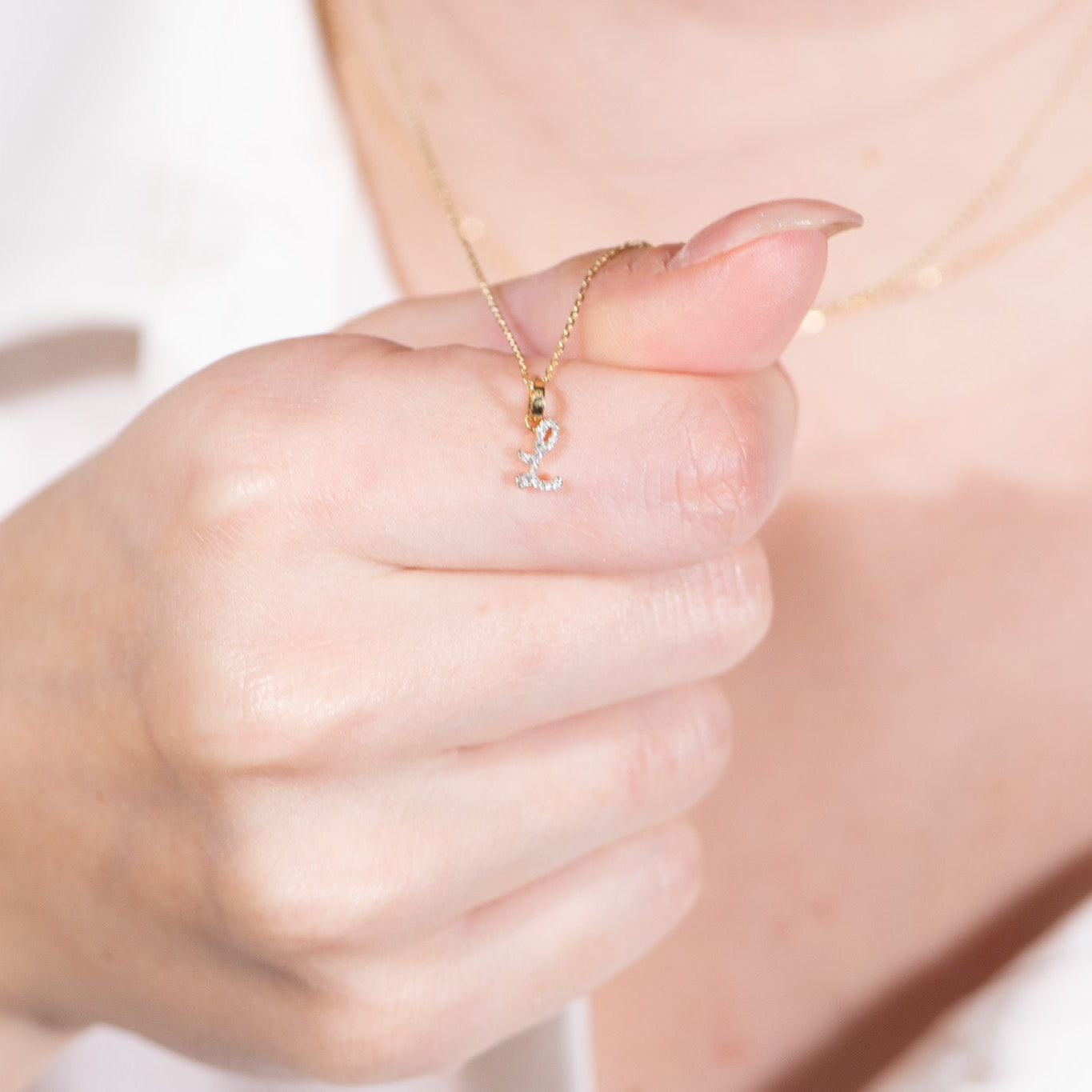 14K Solid Yellow Gold Cursive Diamond Initial Necklace - Personalized Name Pendant for Women, Gift for Her, Birthday, Anniversary, Valentine's Day