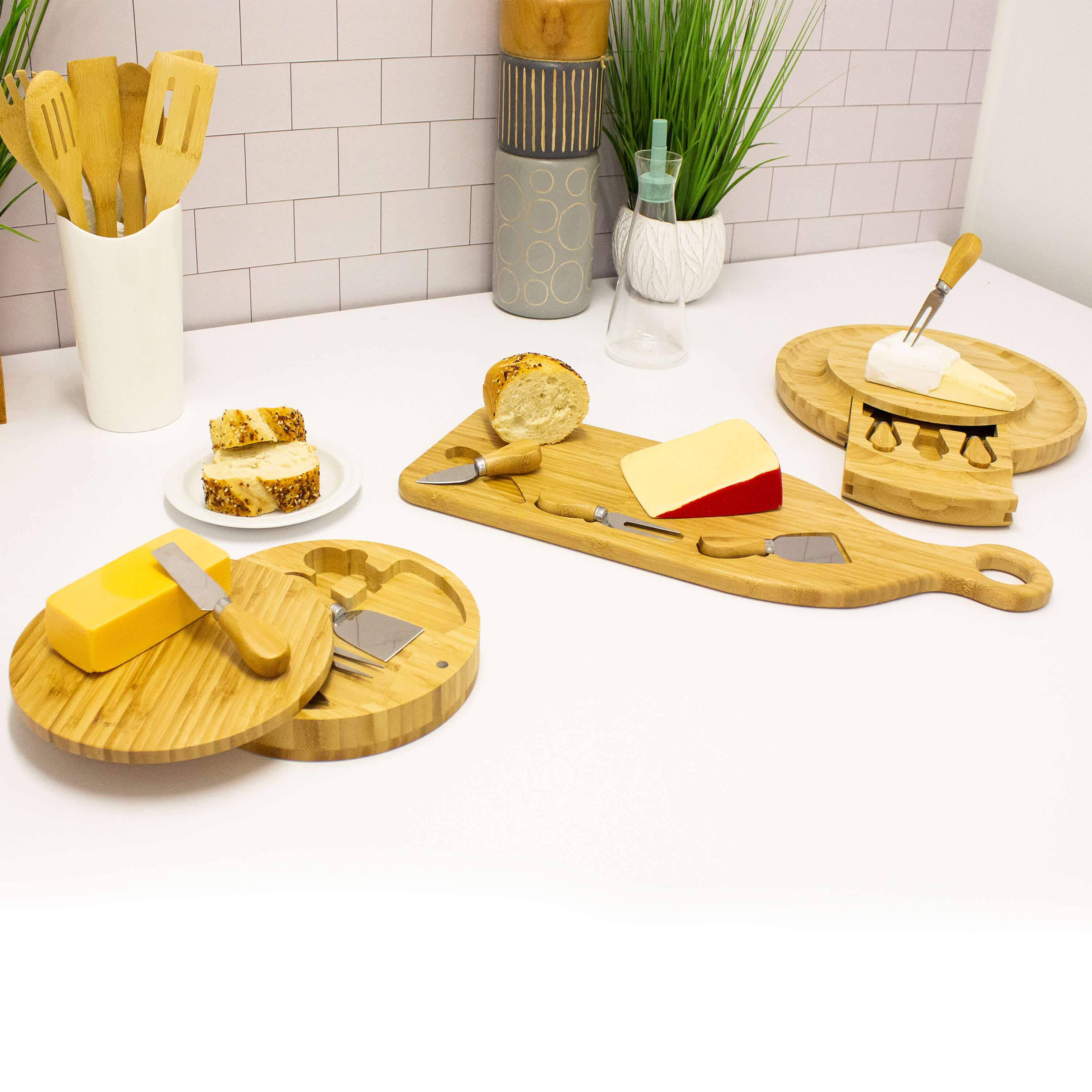 BergHOFF 4-Piece Stainless Steel Cheese Knife Set with Bamboo Multi-Level Cutting Board – Perfect for Cheese Platters, Charcuterie Boards & Entertaining (13