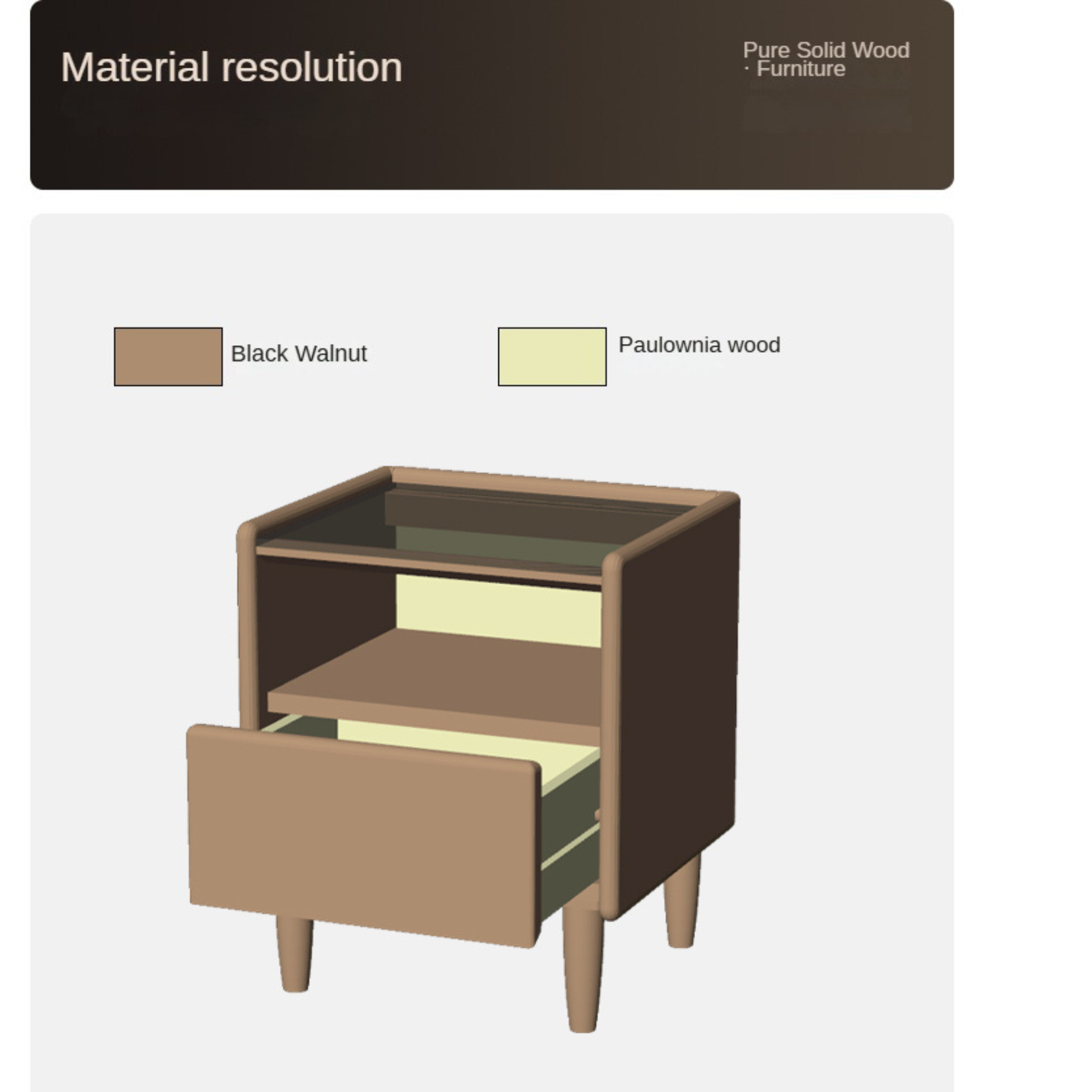 Premium Black Walnut Solid Wood Nightstand with Tempered Glass Top - Modern Bedside Table for Bedroom, Living Room, or Office Use