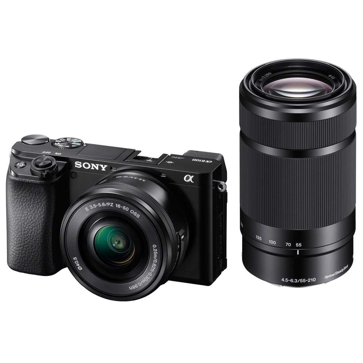 Sony Alpha A6100 Mirrorless Digital Camera with 16-50mm & 55-210mm Lens Kit - Black | Includes H&A Mic, Tripod, Case, 64GB SD Card, Filters, Battery & Charger | Perfect for Vlogging, Travel Photography & YouTube Content Creation
