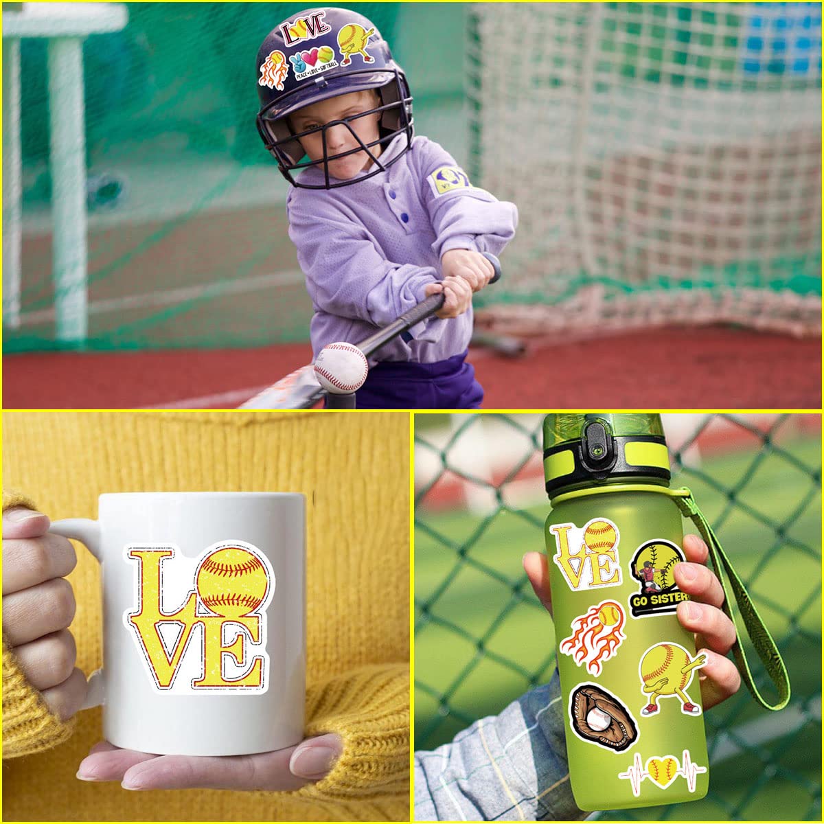 100PCS Softball Stickers - Fun Decals for Helmets & Awards - Perfect Softball Gifts for Girls & Boys - Great for Team Prizes, Locker Decor & Sports Accessories