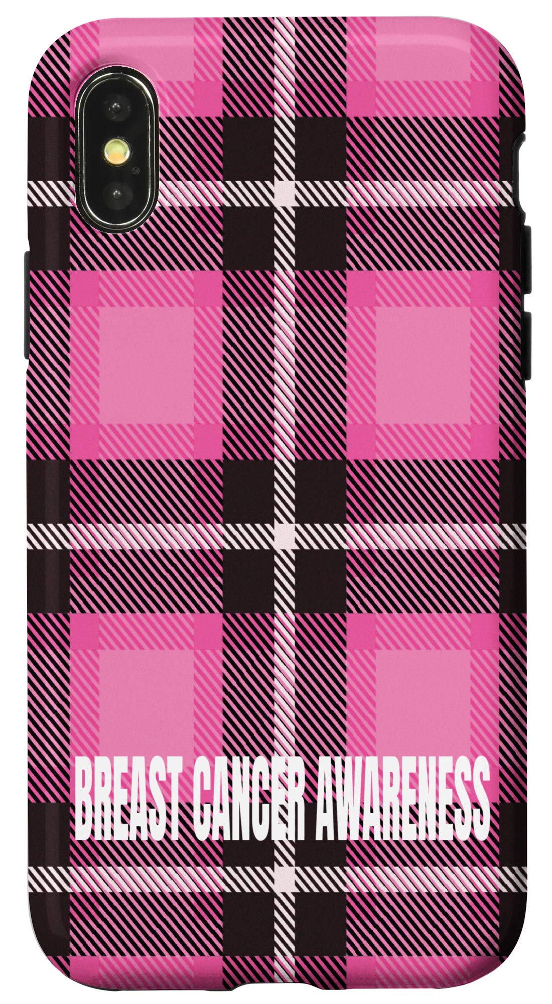 iPhone X/XS Cute Pink Plaid Phone Case - Breast Cancer Awareness Gift for Women - Perfect for Everyday Use, Work & Special Occasions