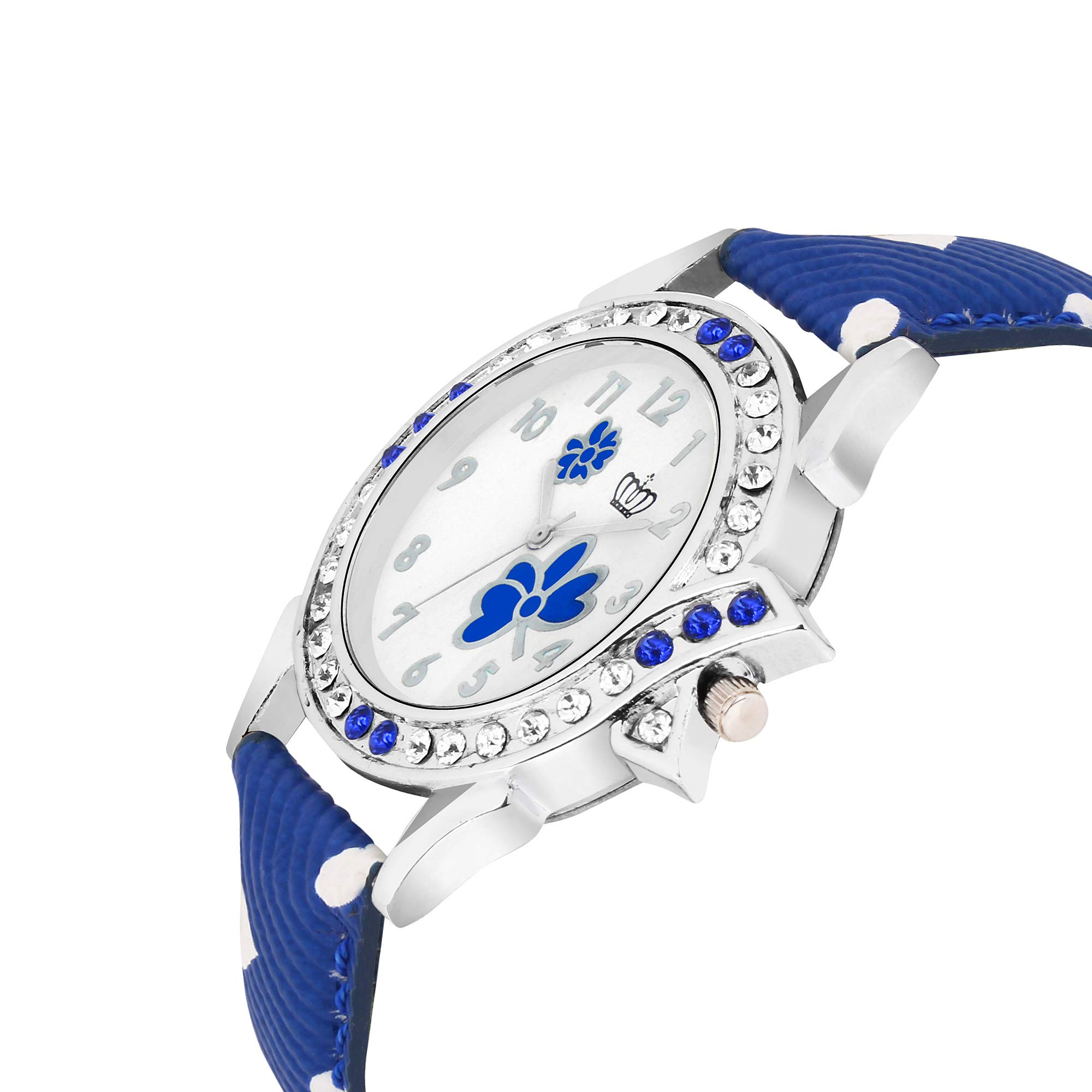 SMAEL Analog Women's Watch with White Dial & Blue Leather Strap - Elegant Fashion Timepiece for Office, Casual Wear & Everyday Use
