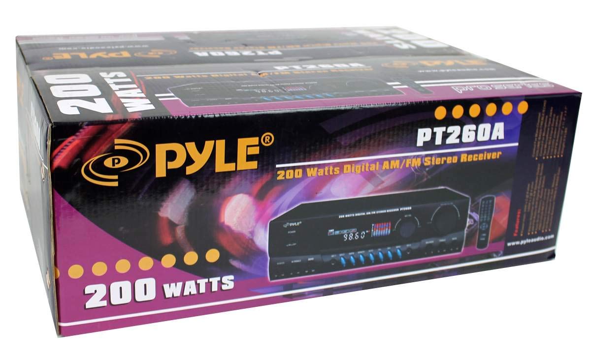 Pyle PDWR40W 5.25 Inch White Waterproof Indoor Outdoor Speakers (4 Pack) & PT260A 200W Digital AM/FM Stereo Receiver - Perfect for Home Theater, Patio, Pool Area and Backyard Entertainment System