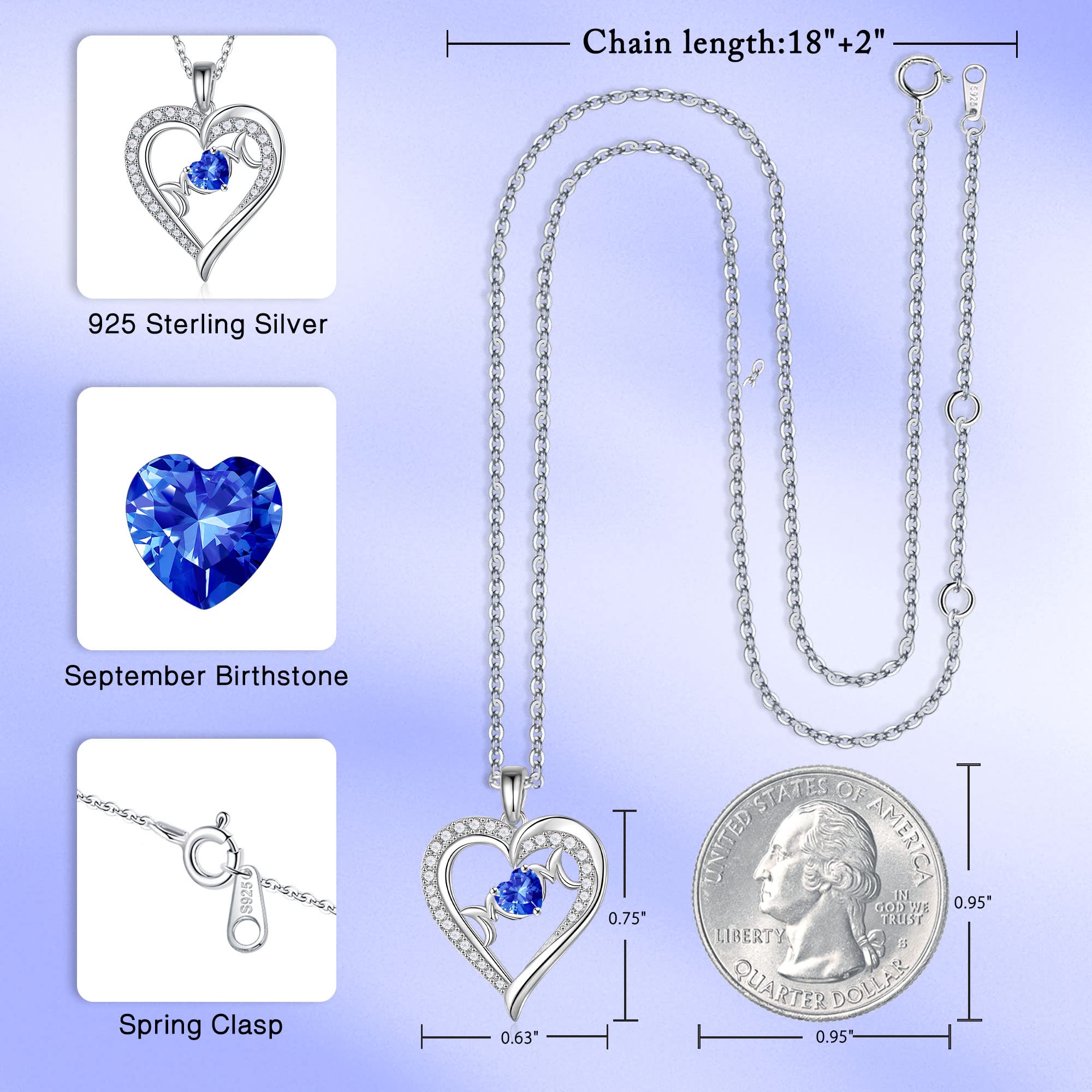 925 Sterling Silver Heart Birthstone Necklace for Mom - Personalized Mother's Jewelry Gift for Valentine's Day, Christmas & Birthday - Perfect Gift from Daughter or Son | Elegant Everyday Wear & Special Occasions