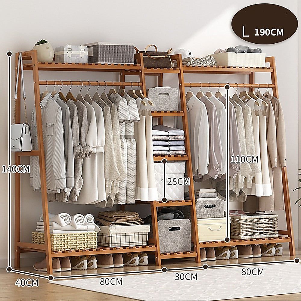 Portable Bamboo Clothes Rack - Adjustable Garment Stand with Hanging Rod for Closet, Bedroom & Laundry Room | Space-Saving Wardrobe Organizer for Drying Clothes & Storing Coats