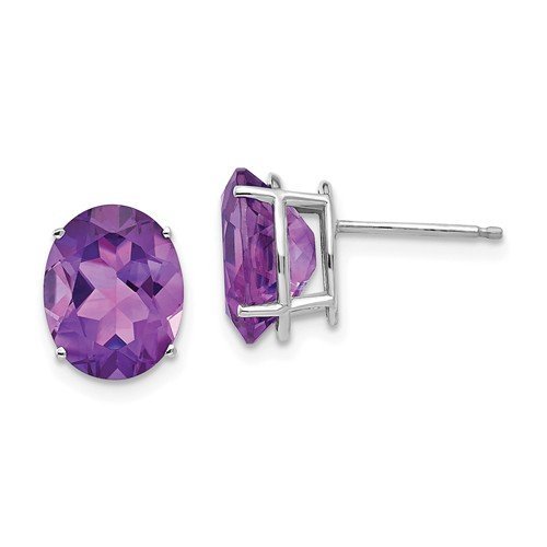 14K Gold Oval Amethyst Earrings for Women - Dainty Purple Gemstone Stud Earrings - Perfect for Weddings, Parties & Everyday Elegance