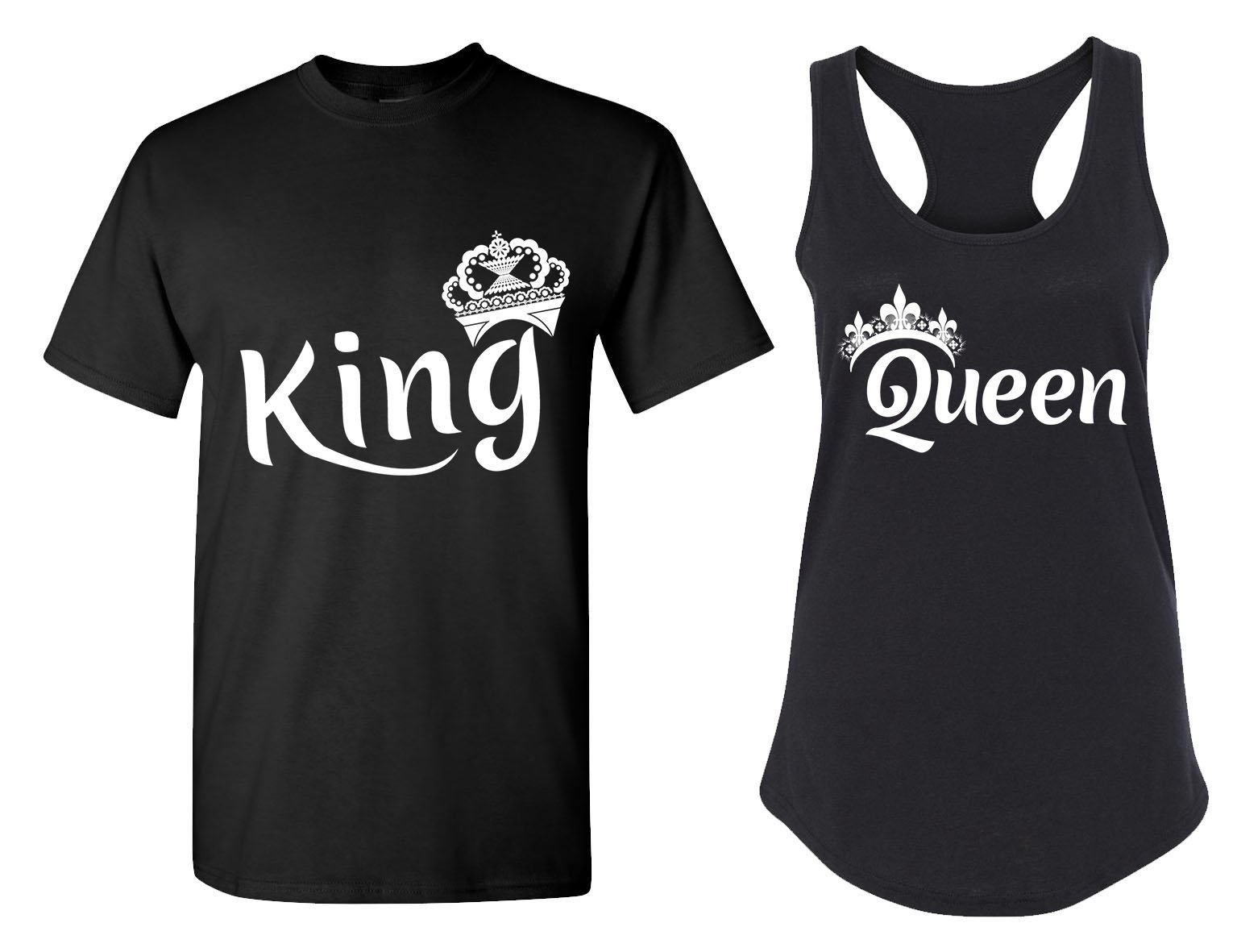 Cool King Queen Matching Couple T-Shirts - His & Hers Racerback Tank Tops for Date Night & Couple Outfits