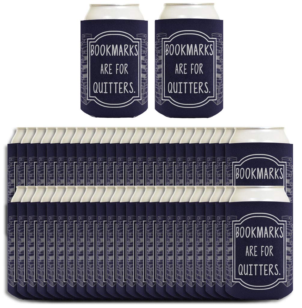 96-Pack Funny Teacher Appreciation Gifts - 'Bookmarks Are for Quitters' Can Coolers & Drink Sleeves in Navy Blue | Perfect for End of Year Teacher Gifts, Staff Parties & Classroom Rewards