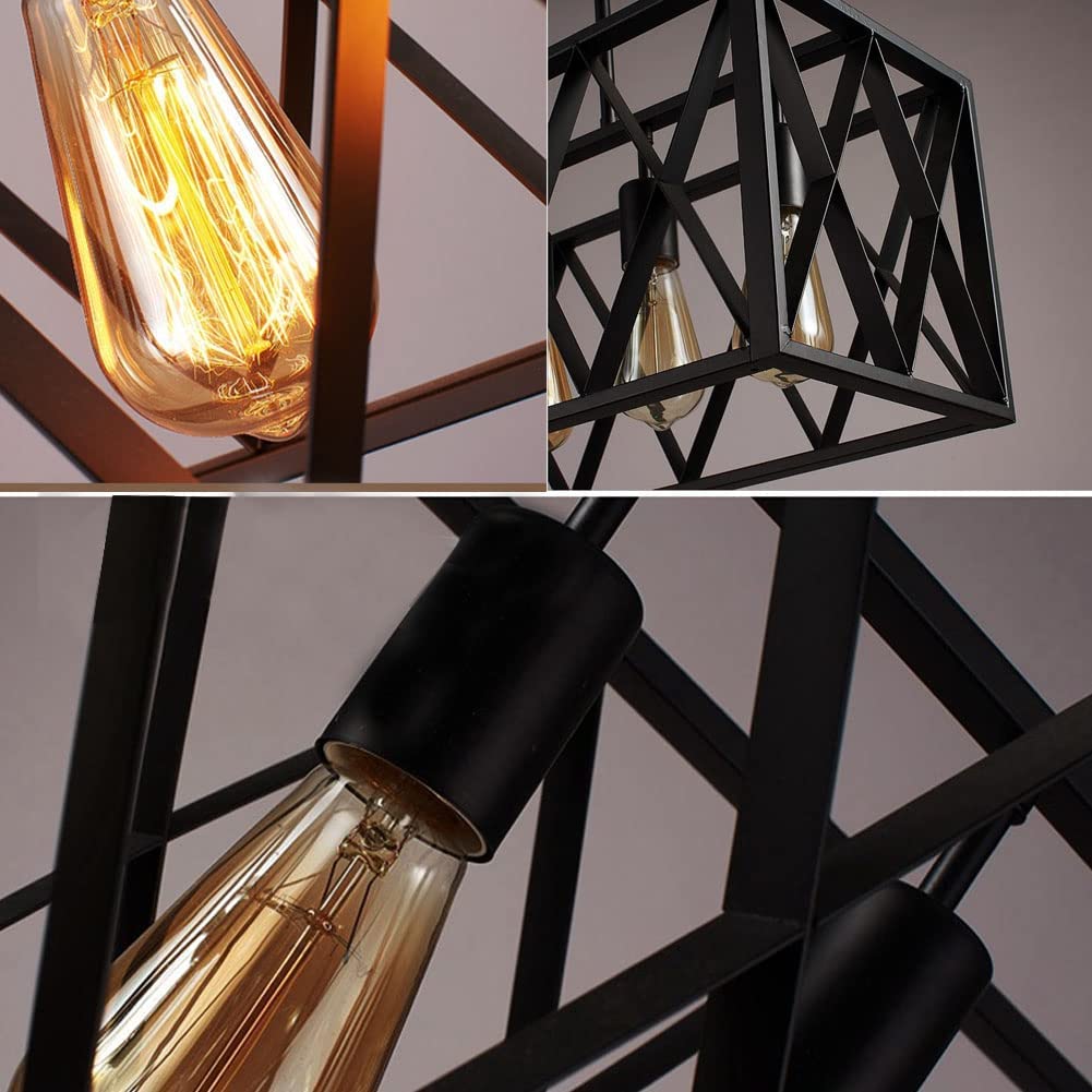 6-Light Modern Farmhouse Chandelier - Industrial Black Rectangular Pendant Light Fixture for Dining Room, Kitchen, Living Room & Bar | Rustic Ceiling Lighting for Home Decor & Commercial Spaces