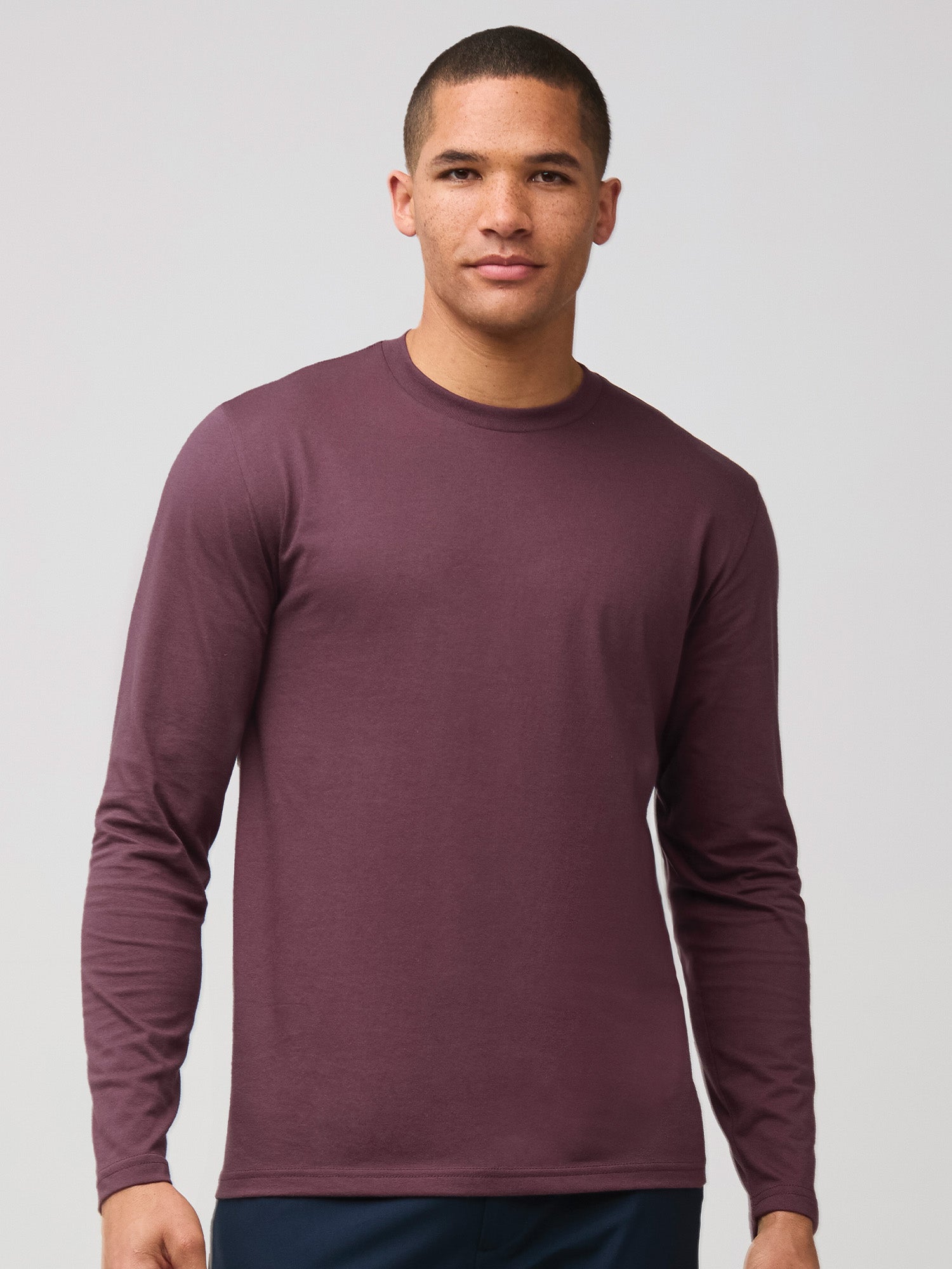 Premium Mahogany Long Sleeve Crew Neck T-Shirt for Men - Soft Cotton Comfort Fit Casual Top - Perfect for Work, Travel & Everyday Wear