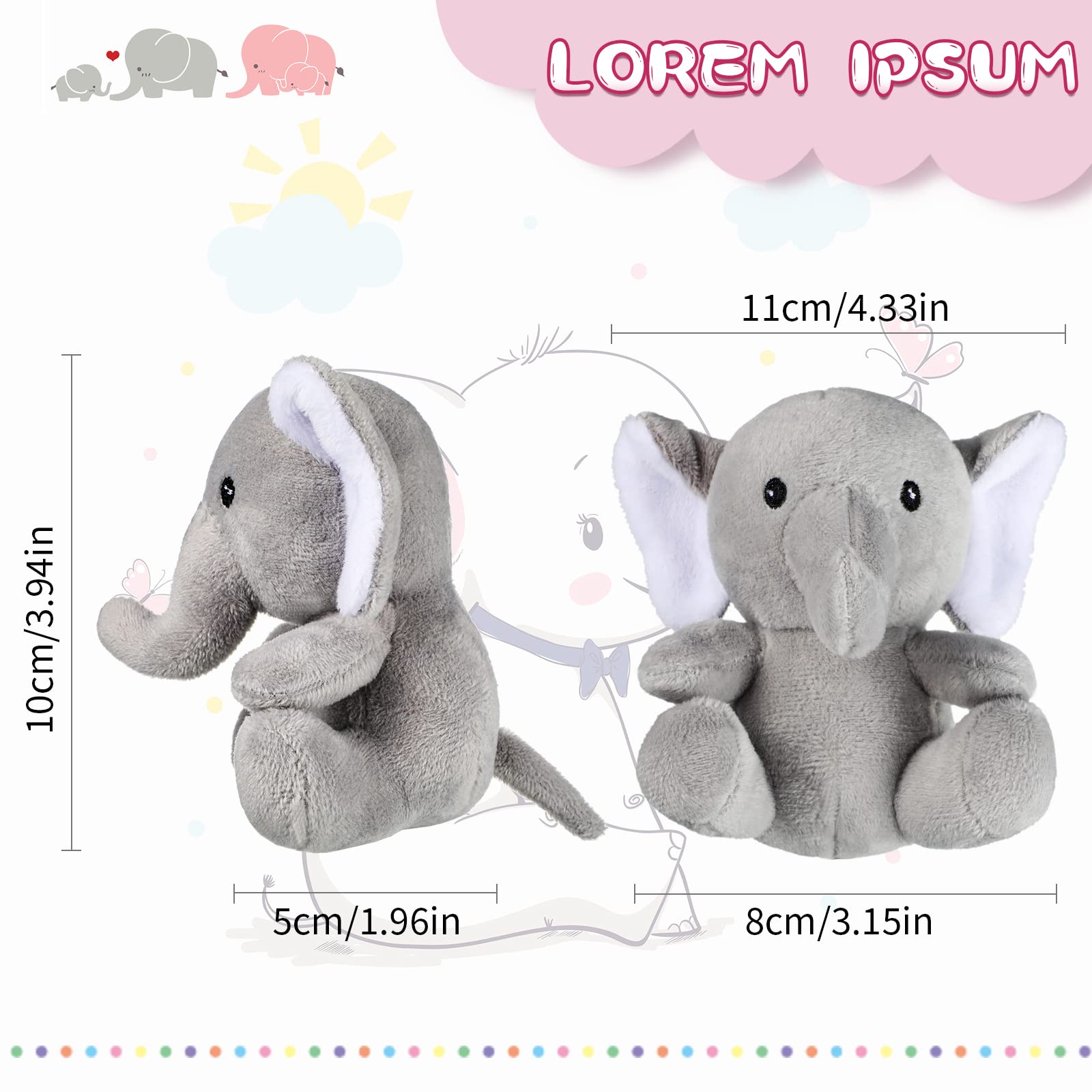 Skylety 4PCS Mini Elephant Stuffed Animals - Soft Cute Plush Toy for Baby Shower, Gender Reveal, Birthday Party Gifts (4 Inch, Grey) | Perfect for Nursery Decor, Kids Room, Carnival Prizes & Toddler Comfort