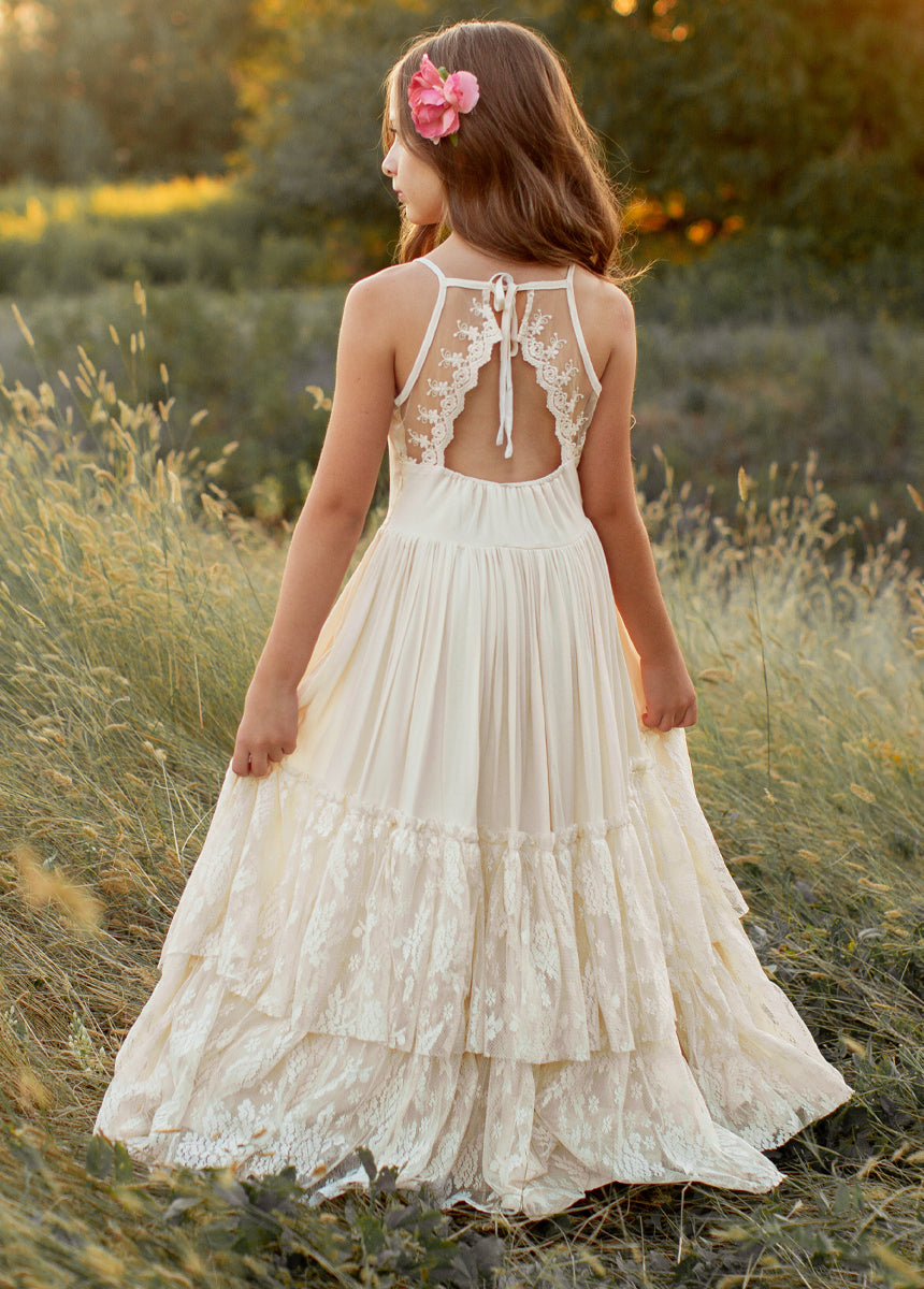 Catrin Dress in Cloud | Elegant Women's Flowy Maxi Dress for Summer, Beach, and Special Occasions