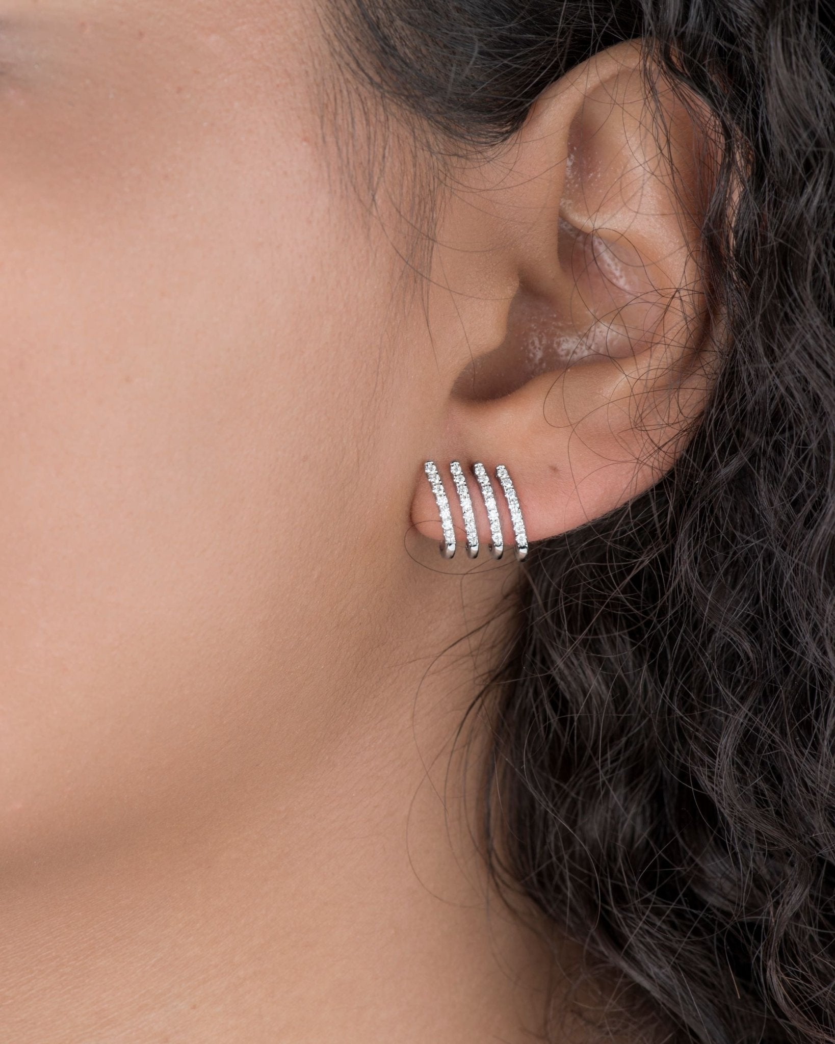 14K White Gold Diamond Multi Huggie Illusion Stud Earrings for Women - Perfect for Everyday Wear, Parties & Special Occasions