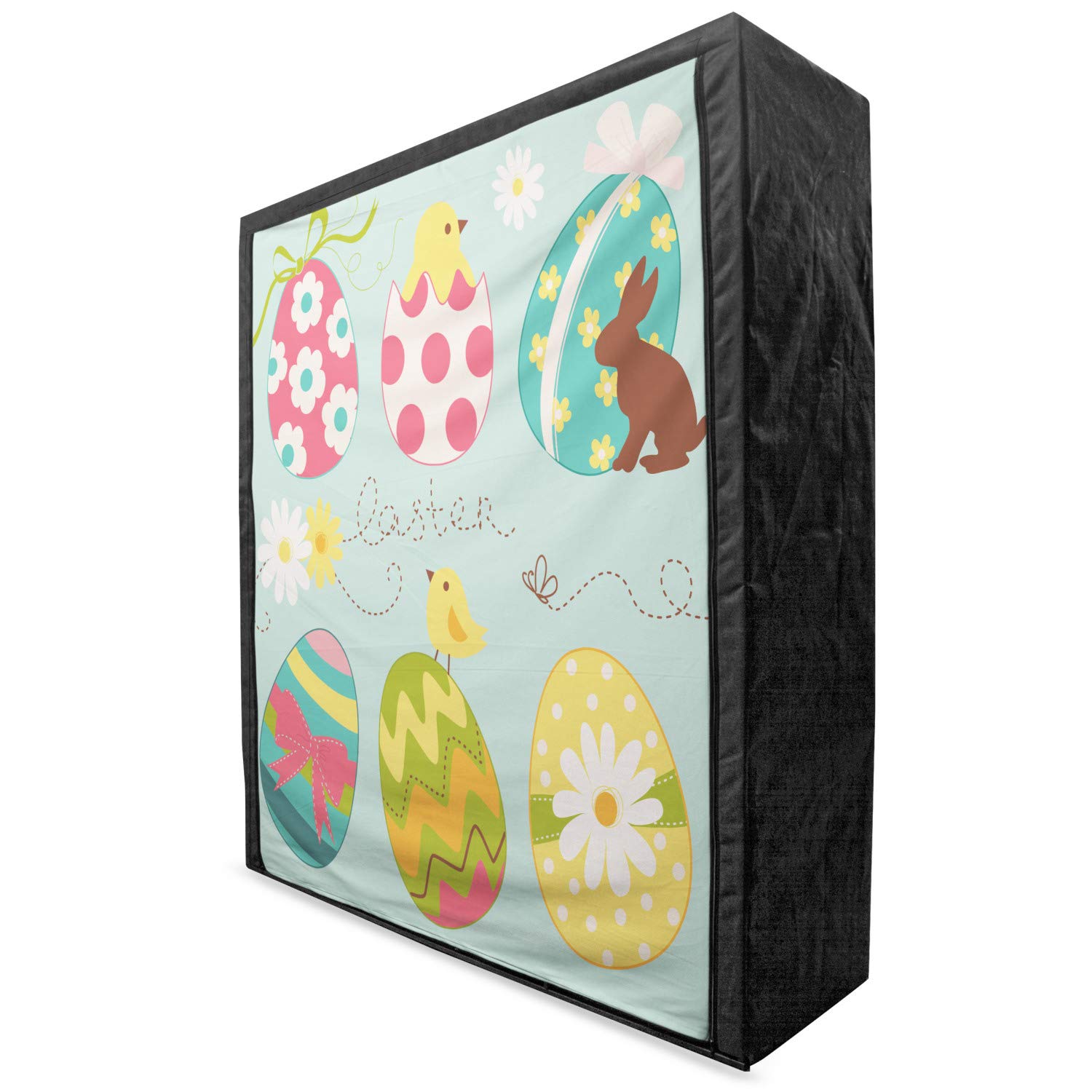 Ambesonne Easter Portable Fabric Wardrobe - Colorful Easter Eggs Floral Zigzag & Polka Dot Pattern Closet Organizer with Shelves, 59 Inch Multicolor - Perfect for Seasonal Clothing Storage & Holiday Decor