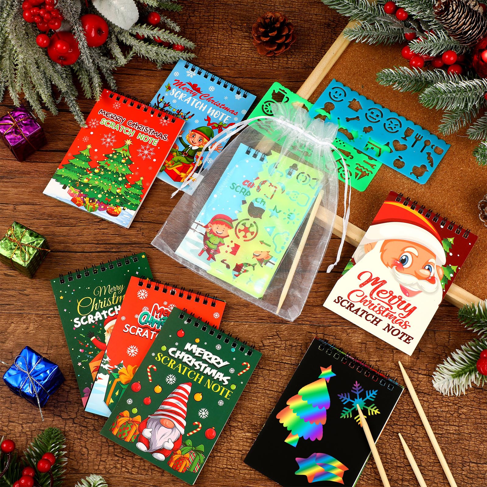 24-Piece Christmas Scratch Art Kit for Kids - DIY Holiday Crafts Notebooks, Mini Coloring Books & Party Favors - Fun School Activities, Birthday Gifts & Christmas Stationery Supplies (Perfect for Classroom Parties, Holiday Crafts & Creative Play)
