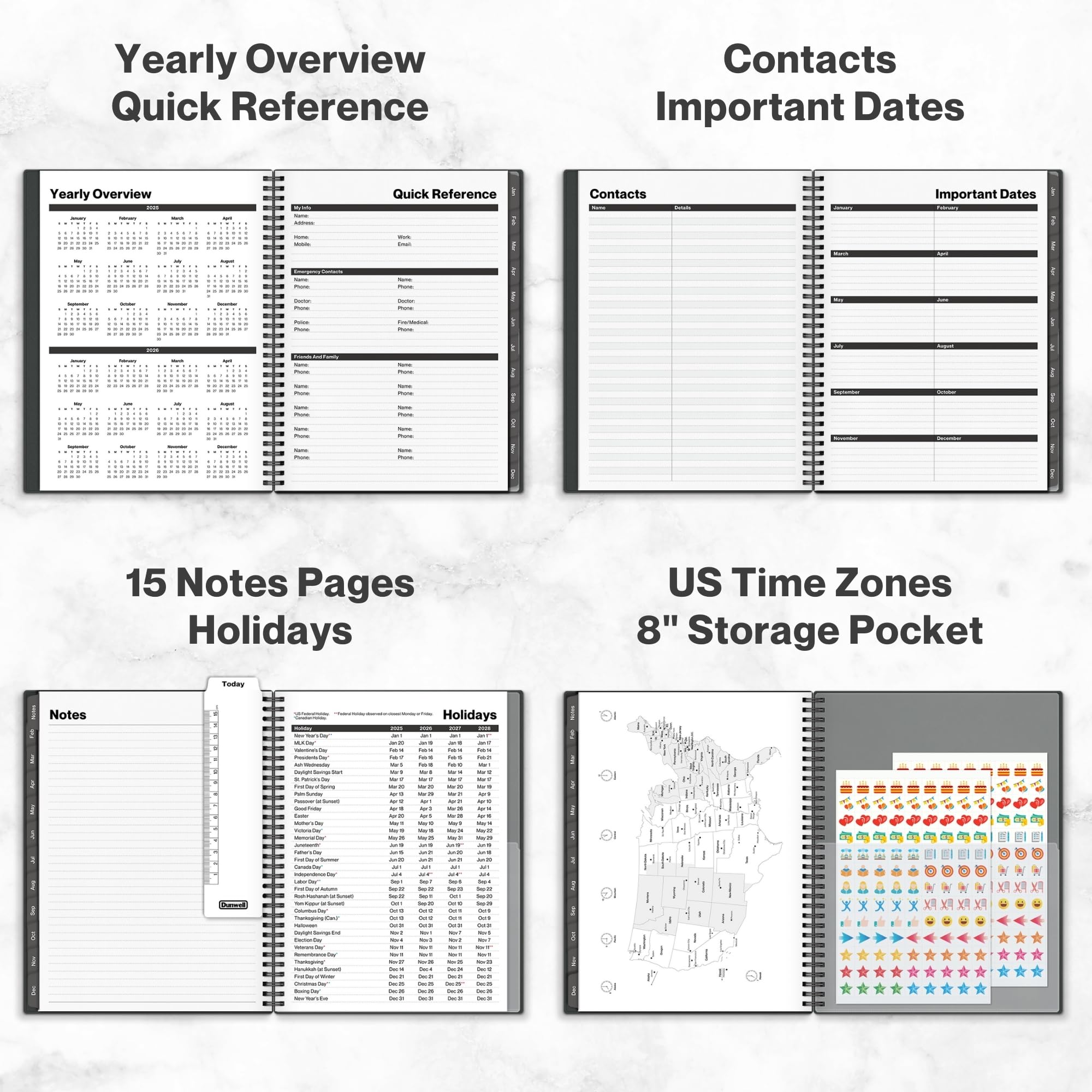 Dunwell 2025 Large Appointment Book - 8.5x11 Gray Weekly Planner with Monthly Tabs | 15-Minute Time Slots for Daily & Hourly Scheduling | Perfect for Office, School & Personal Organization (Jan-Dec 2025)