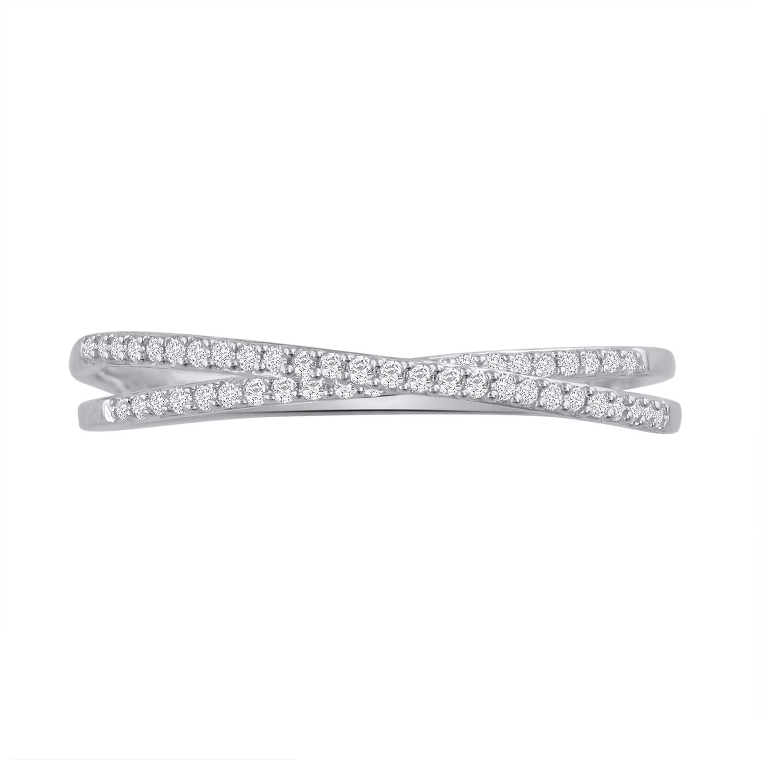 10K Gold Diamond Bypass Wedding Band Ring - 0.14 Carat Dainty Bridal Ring - Perfect for Engagement, Anniversary & Valentine's Day Gifts