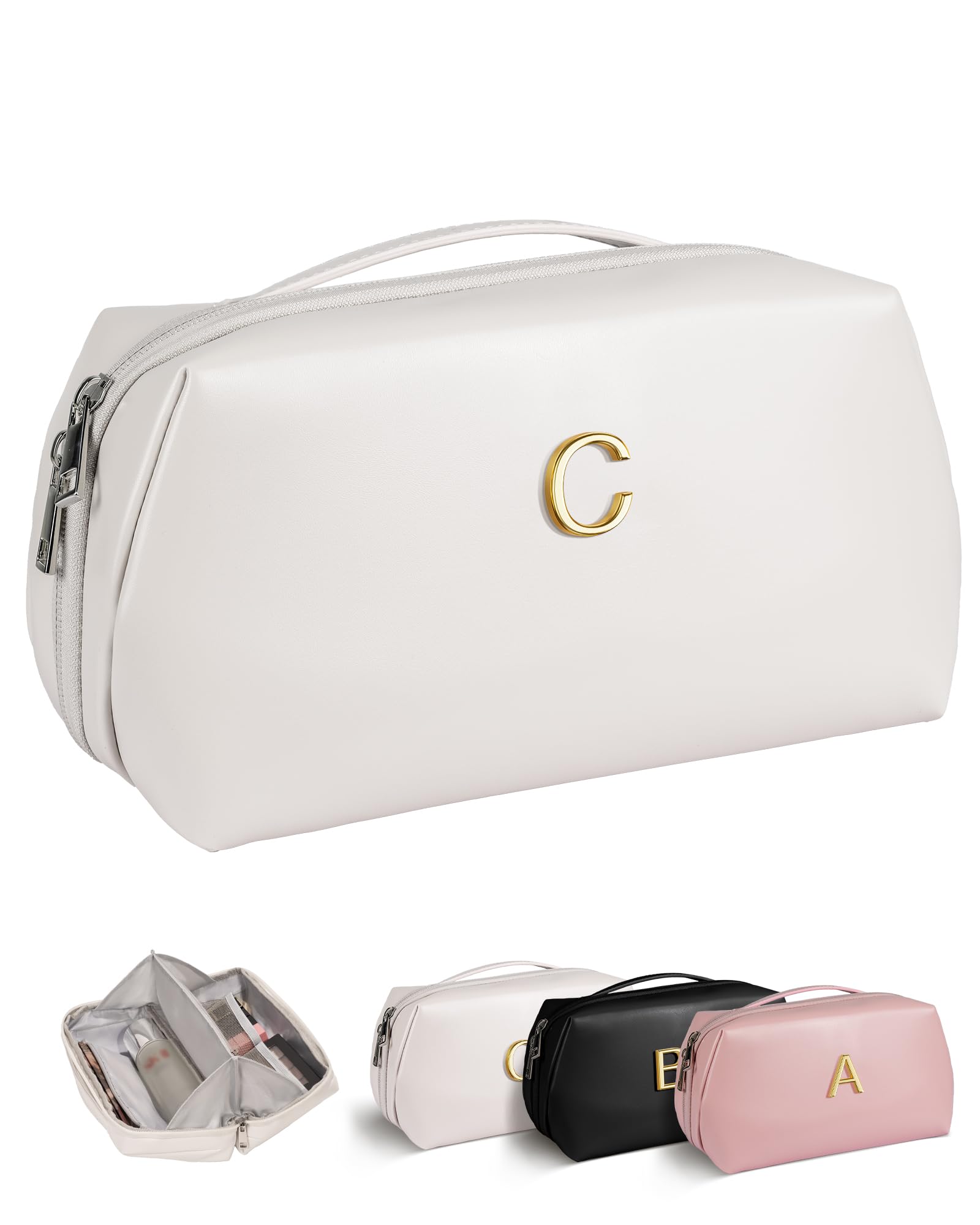 Personalized Monogrammed Makeup Bag for Teen Girls - Waterproof Flat Toiletry Pouch - Trendy Easter Gifts for Teens & Young Adults - Perfect for Easter Basket Stuffers, Travel Essentials & Daily Cosmetics Storage