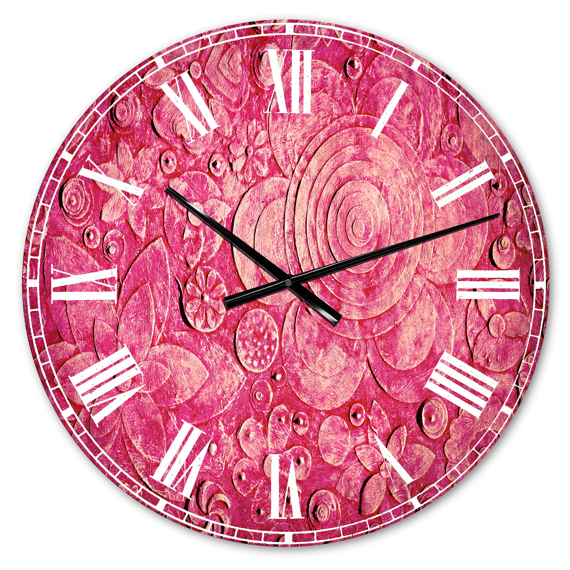 DesignQ 'Summer Hawaiian Flowers' Traditional Wall Clock - Battery Operated Silent Non-Ticking Clock for Home, Bedroom, Bathroom, Office & Living Room Decor | Perfect for Beach House, Tropical Theme Rooms & Vacation Home Décor