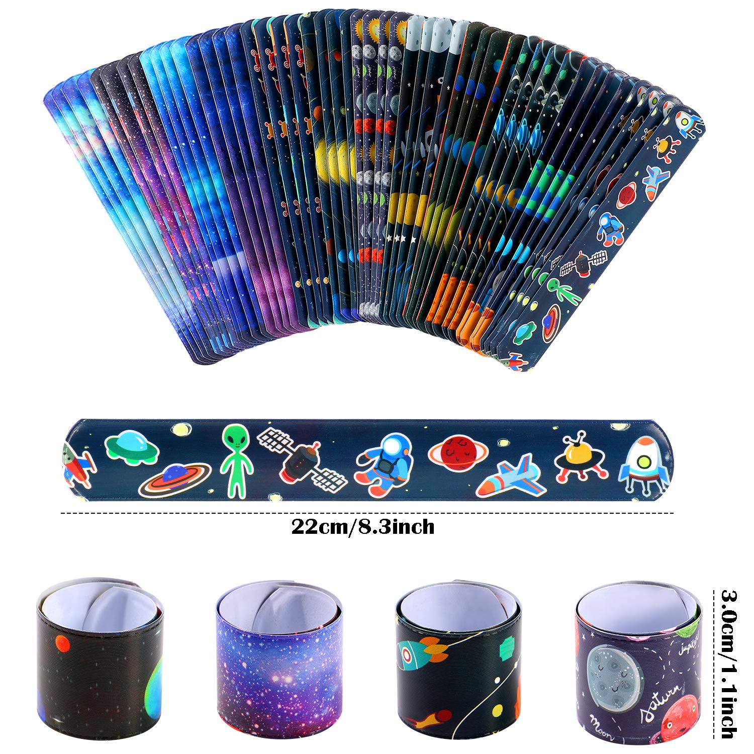 48 Pcs Space Slap Bracelets - Planet Design Snap Bands for Kids, Classroom Prizes, Outer Space Party Favors & Decorations - Perfect for Birthday Parties, School Rewards & Cosmic Themed Events