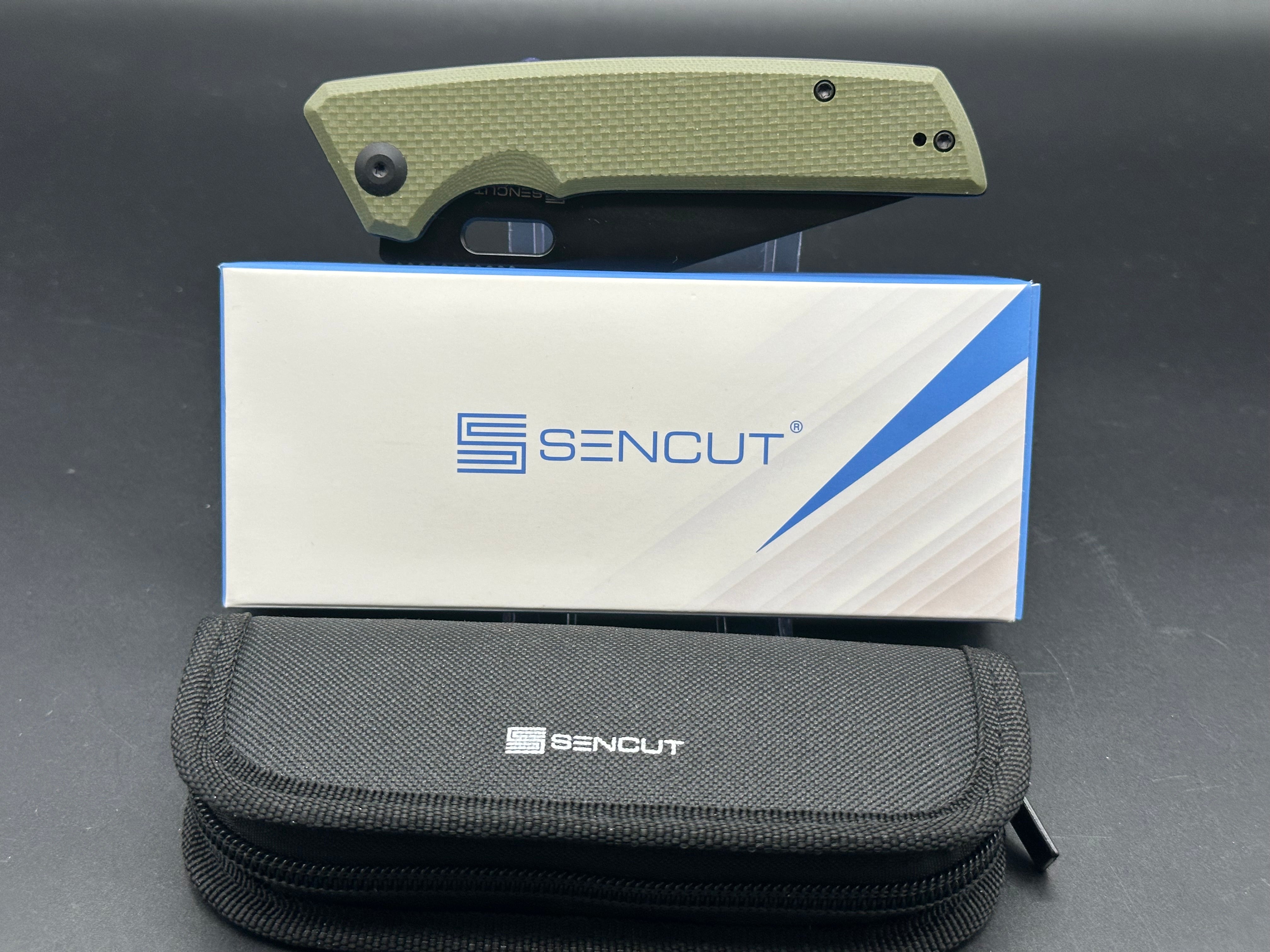 SENCUT GLIDESTRIKE Folding Pocket Knife - OD Green G10 Handle, 9CR18MOV Steel, Clip Point Plain Black Blade - EDC, Camping, Hiking & Outdoor Survival Tool