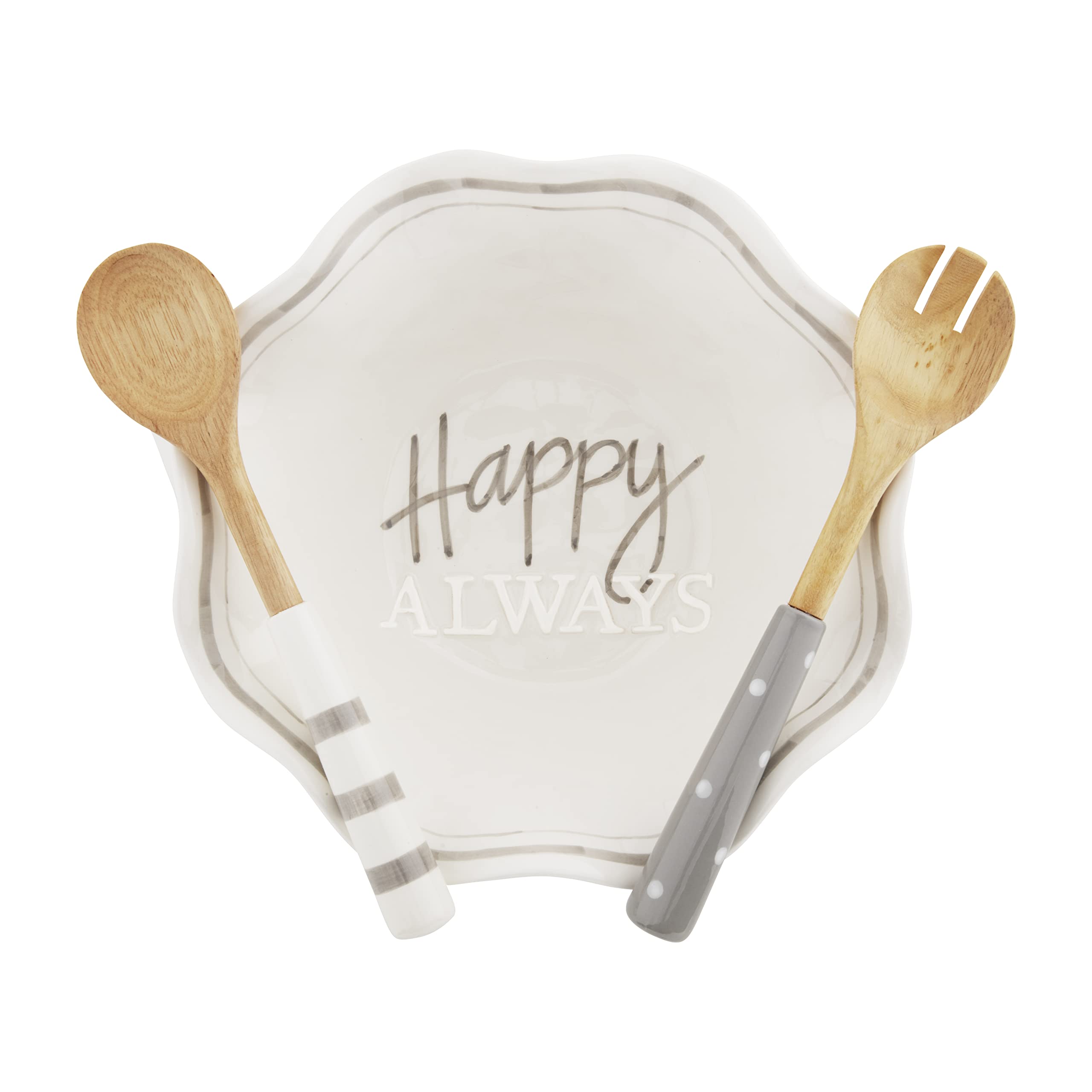 Happy Always Serving Utensil Set - White Ceramic Bowl (4.5