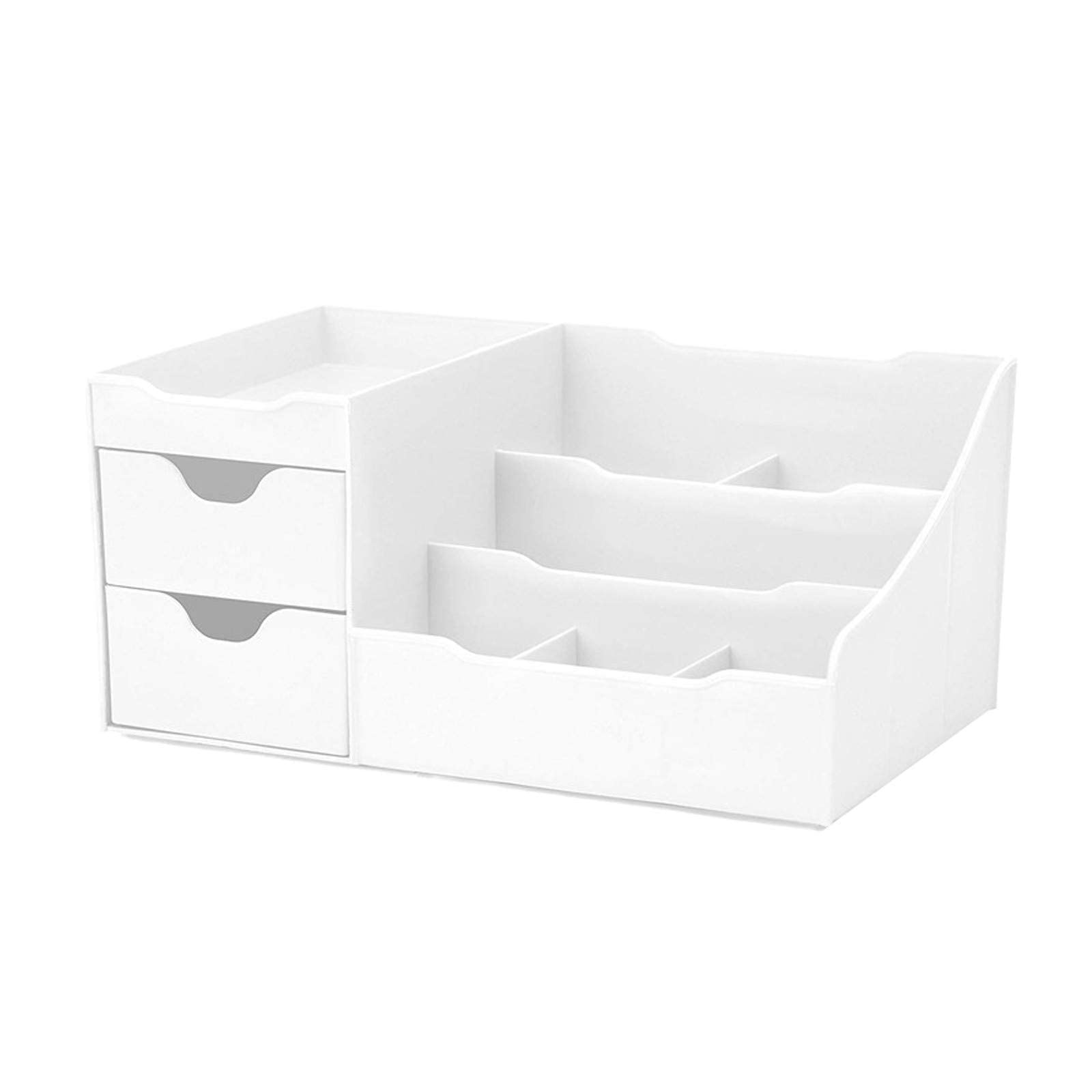 PMUYBHF 5-Tier Makeup Organizer with Drawers - Modern Countertop Cosmetic Storage Box, Vanity Dresser & Nightstand Organizer for Makeup Brushes, Lipsticks, Skincare (White) - Perfect for Bedroom, Bathroom & Dressing Table
