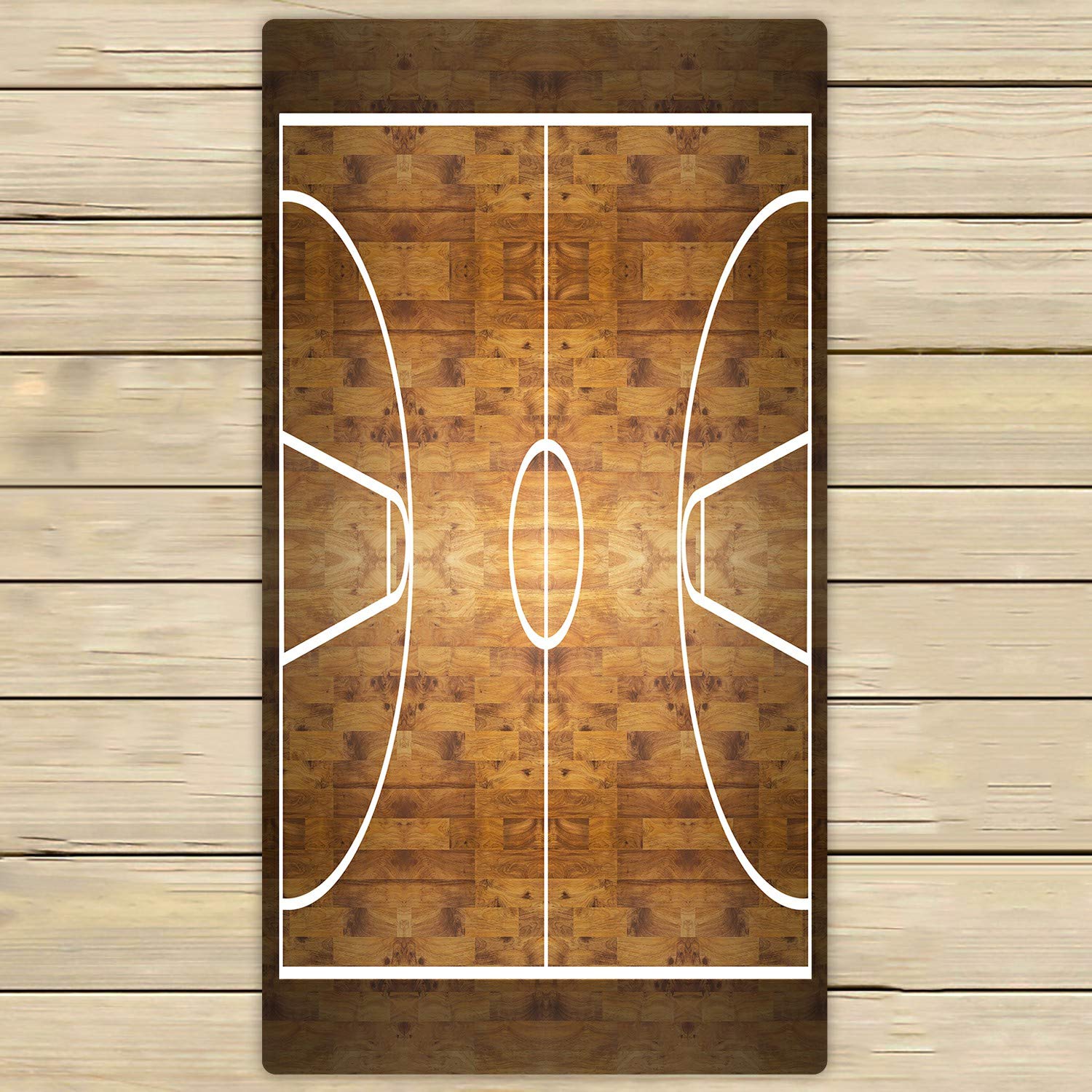 Premium Hardwood Basketball Court Design Beach Towel - 30x56 Inch Large Bath & Shower Towel for Home, Pool, Gym, Outdoor Sports & Travel - Quick Dry & Absorbent Aerial View Sports Theme Towel