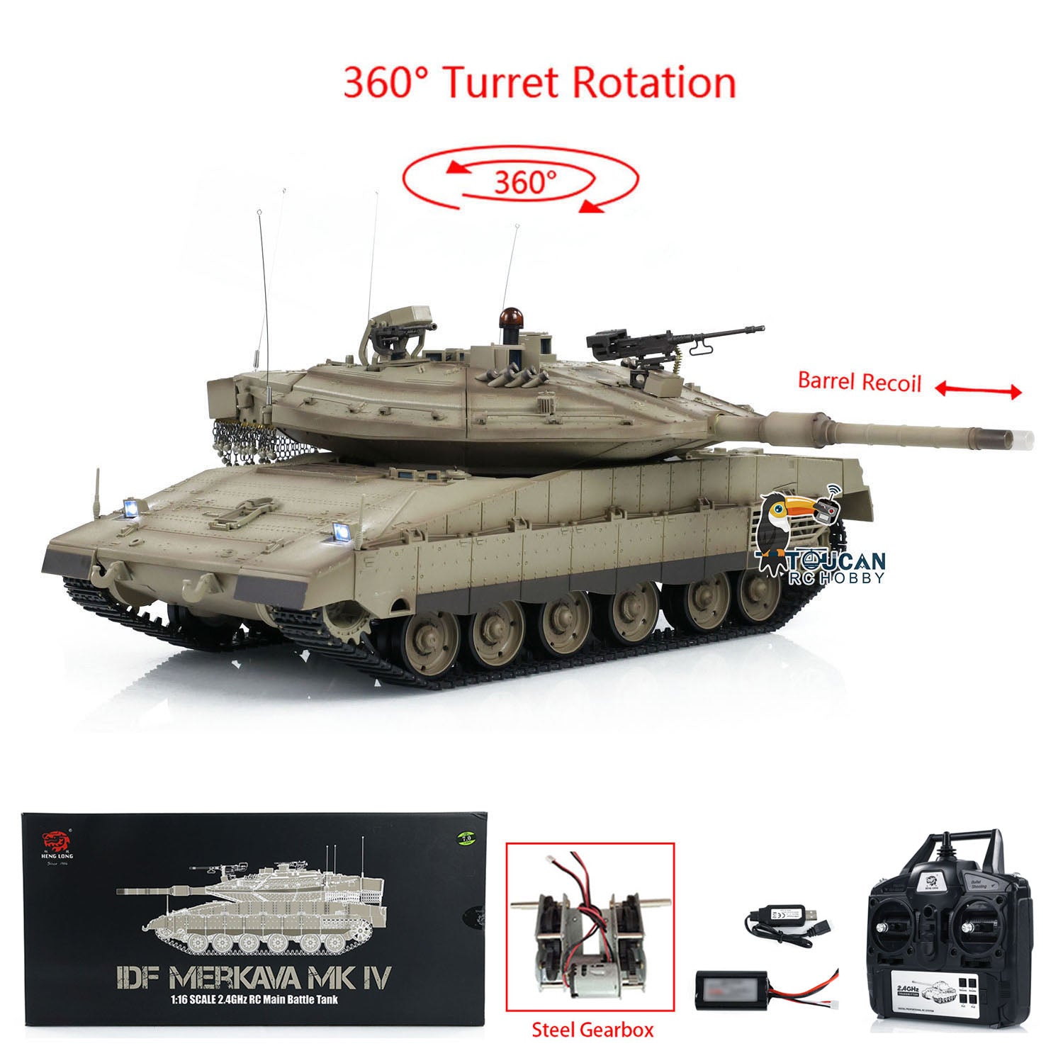 1:16 Scale 2.4GHz Remote Control IDF Merkava MK IV RC Tank with Metal Gearbox & Steel Gears - Military Tank Model for Collectors & Display | Battle Simulation & War Game Scenes