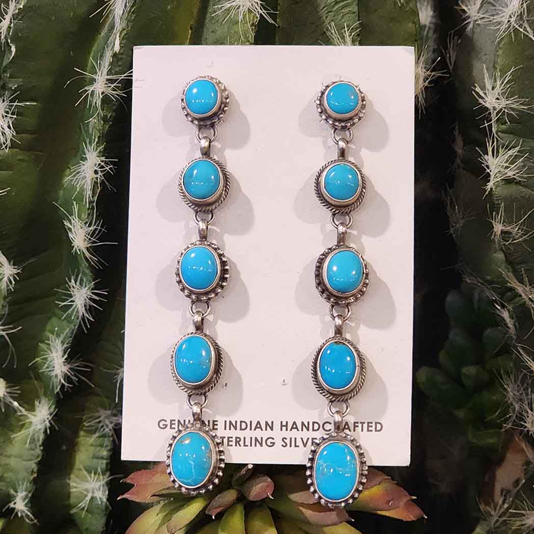 Fiona 5 Stone Egyptian Turquoise Dangle Earrings for Women | Genuine Handmade Jewelry | Perfect for Boho, Wedding & Party Accessories